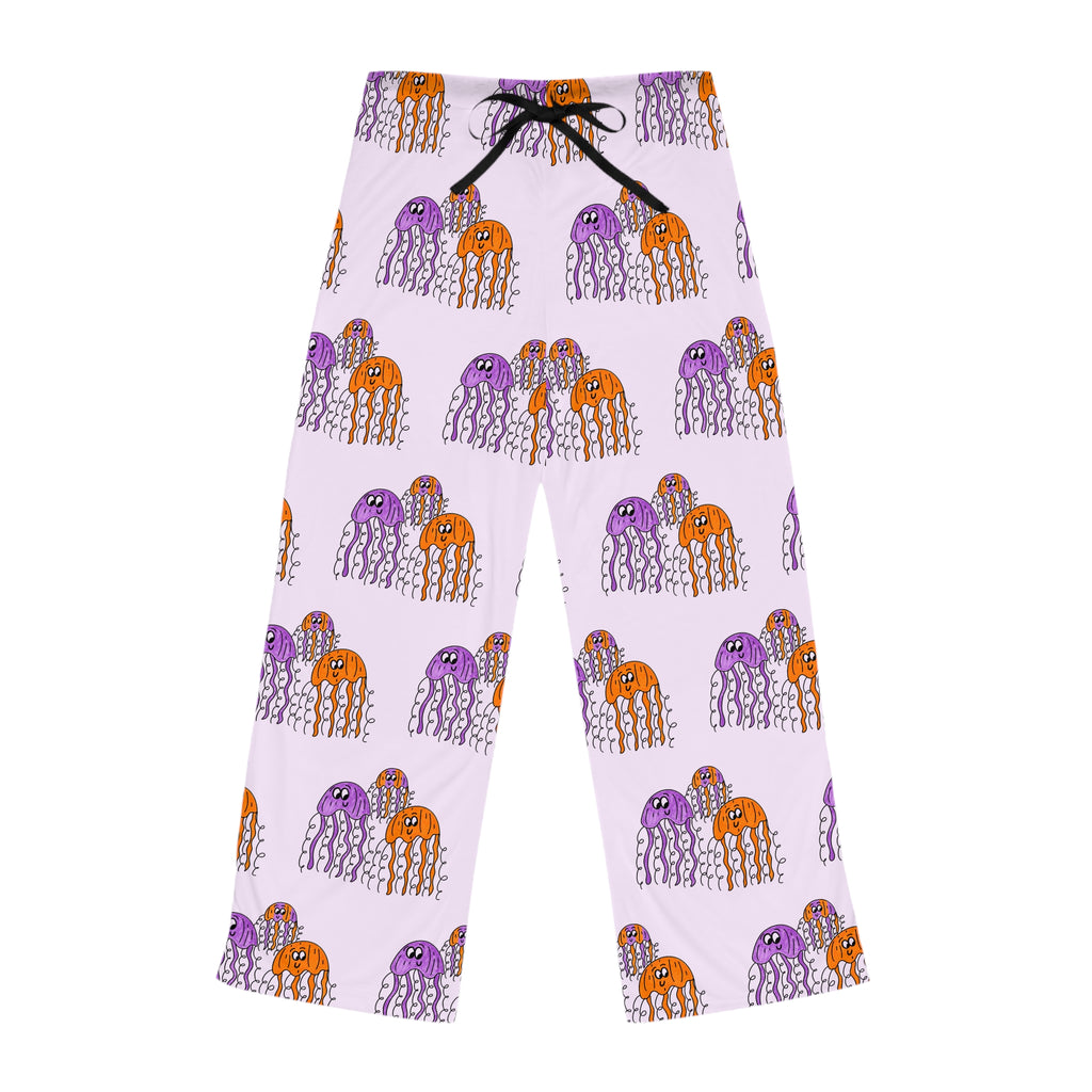 Hand-Drawn Jellyfish Pattern Pajama Pants | Purple Orange Ocean Allover Print