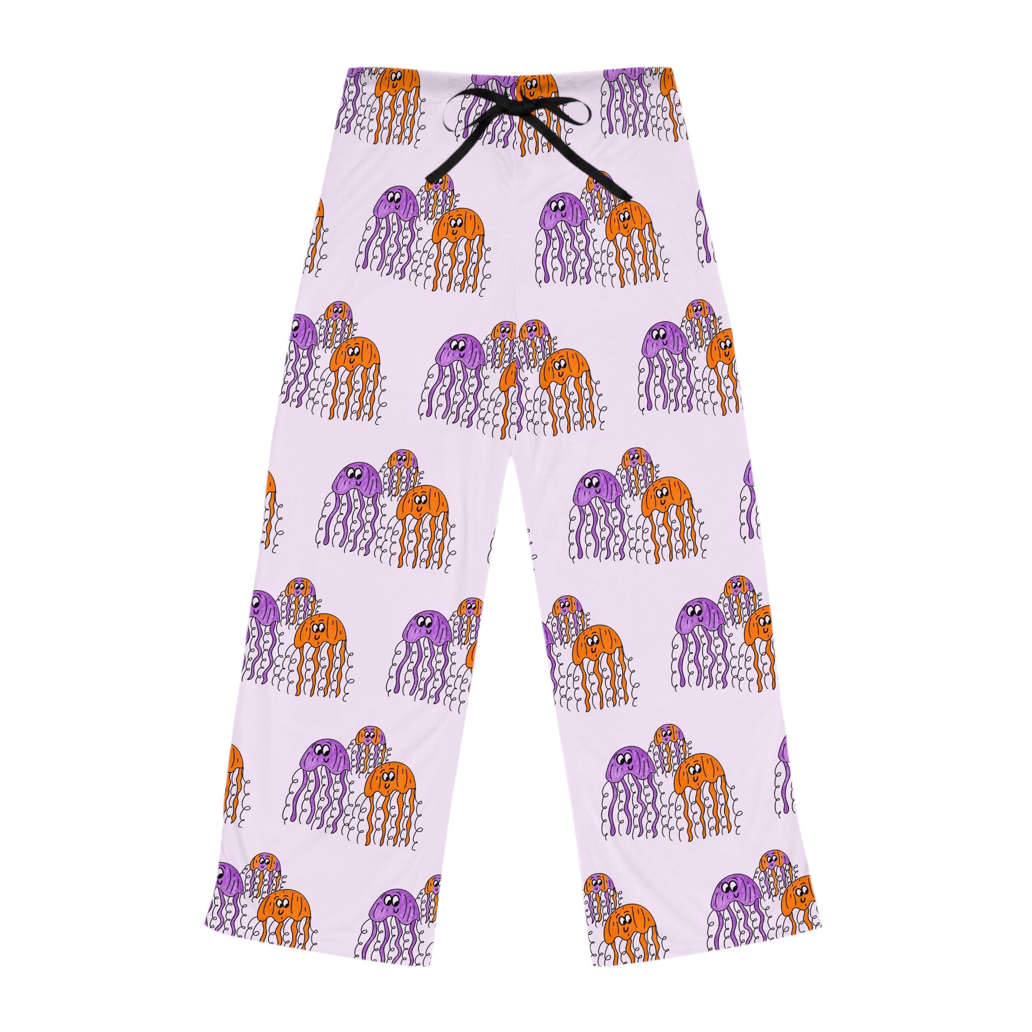 Hand-Drawn Jellyfish Pattern Pajama Pants | Purple Orange Ocean Allover Print