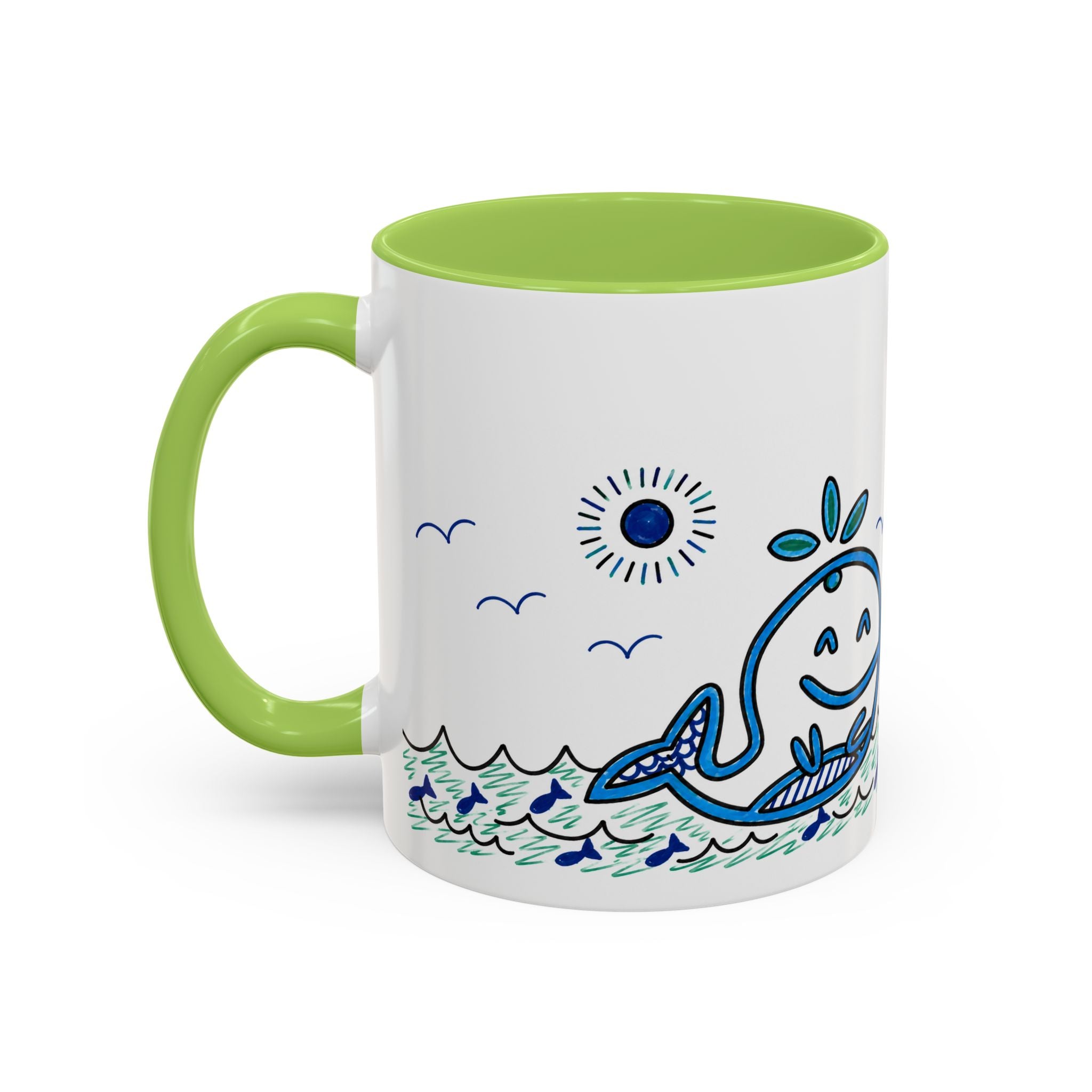 Hand-Drawn Smiling Whale Ocean Mug | Accent Coffee Mug 11oz 15oz