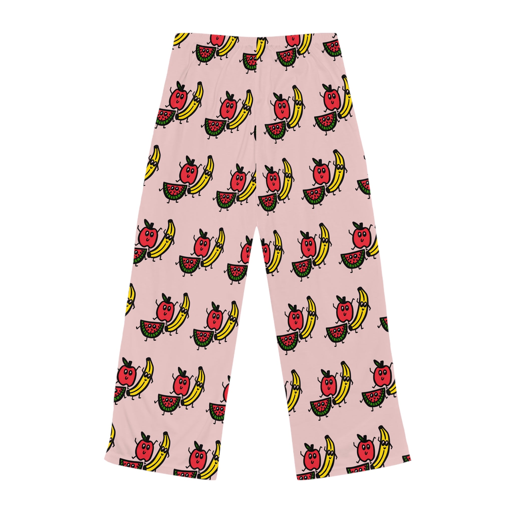 Hand-Drawn Cute Fruit Pattern Pajama Pants | Apple Watermelon Banana Allover Print