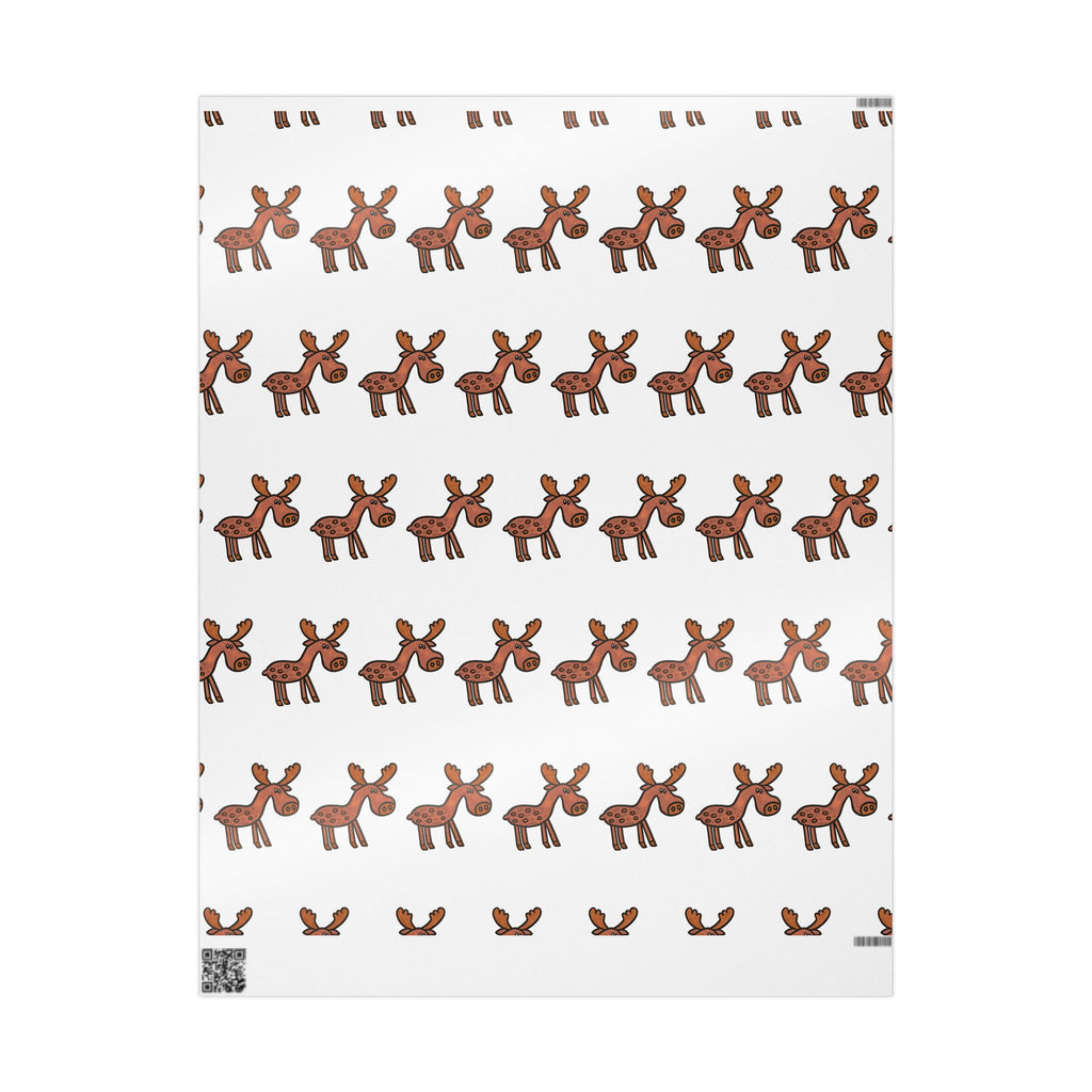 Hand-Drawn Cute Moose Pattern Wrapping Paper | Repeating Cartoon Moose Holiday Wrap
