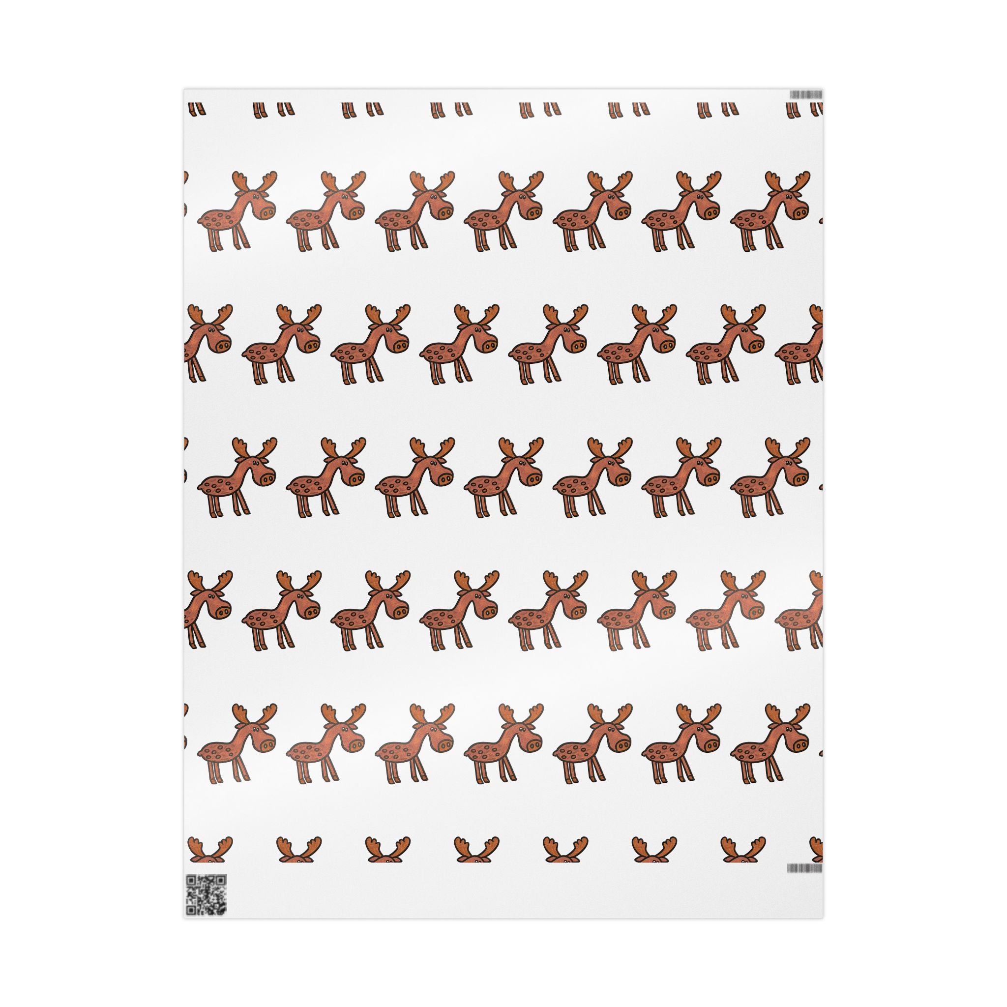 Hand-Drawn Cute Moose Pattern Wrapping Paper | Repeating Cartoon Moose Holiday Wrap
