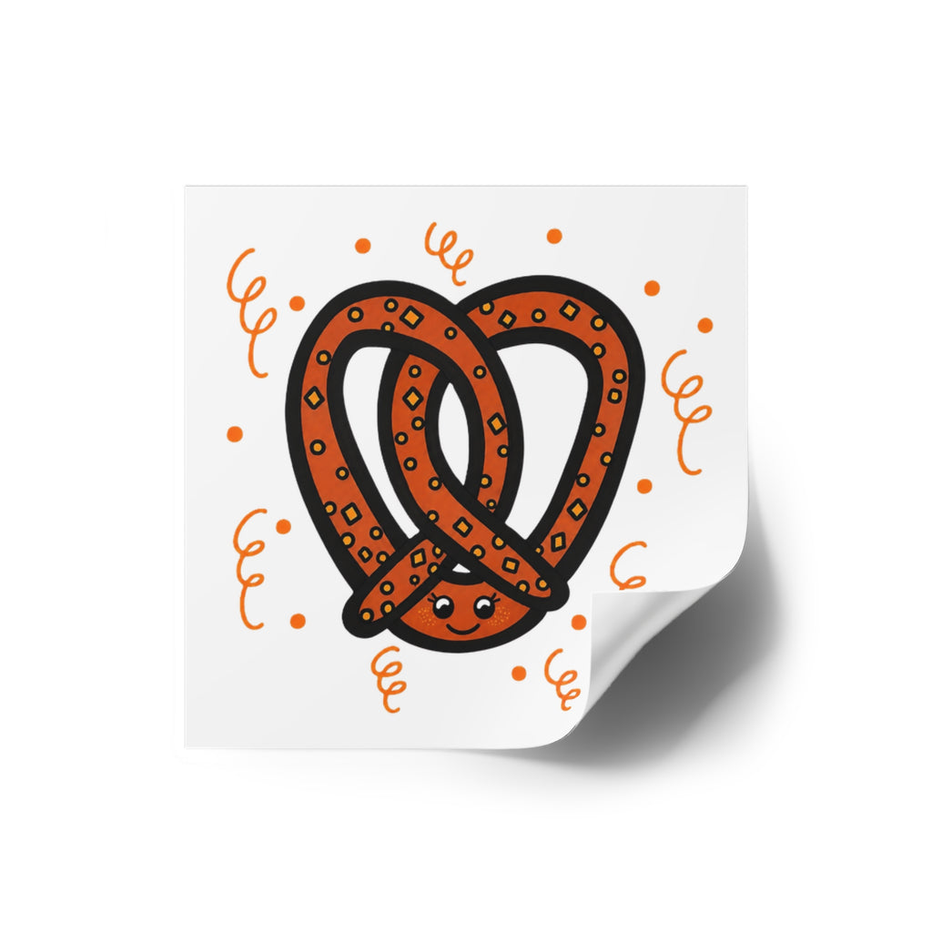 Hand-Drawn Smiling Salted Pretzel Square Sticker | Indoor Outdoor