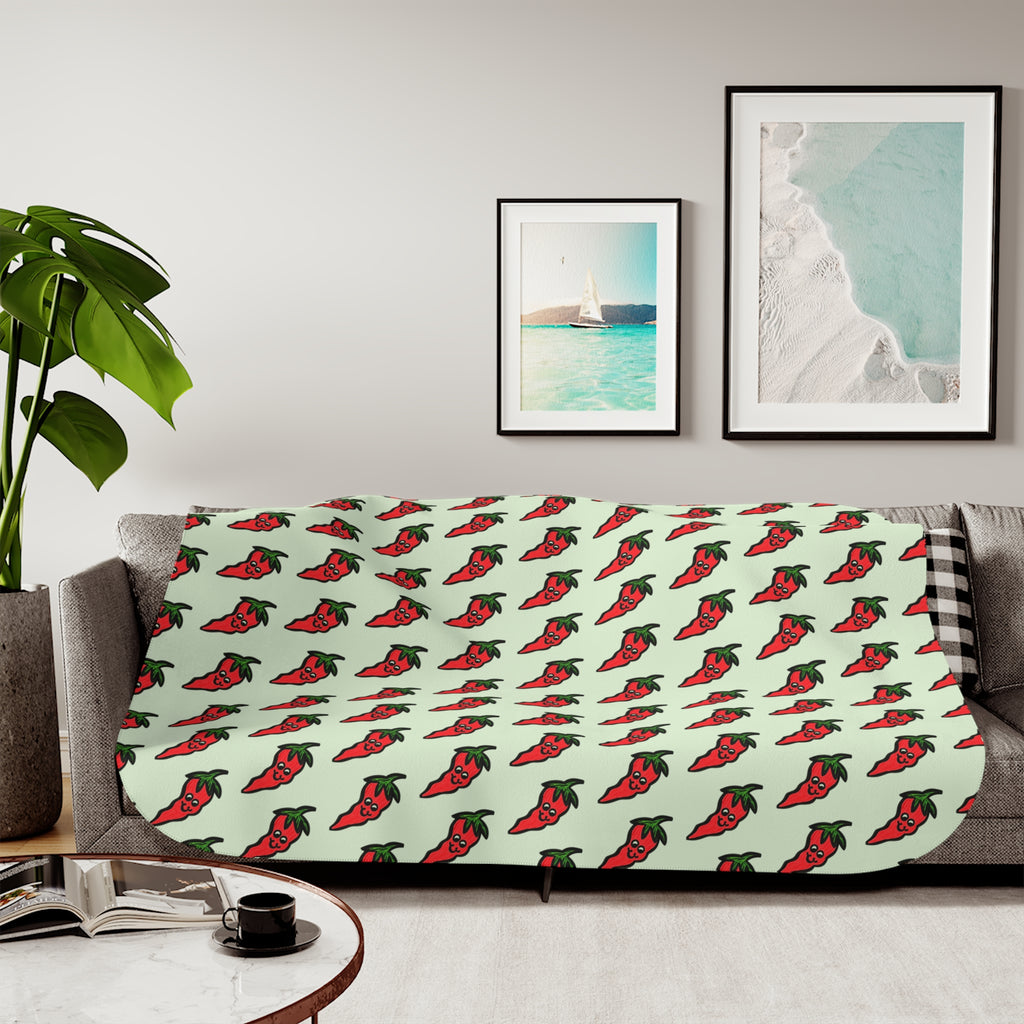 Hand-Drawn Cute Chili Pepper Pattern Sherpa Blanket | Repeating Whimsical Pepper Design