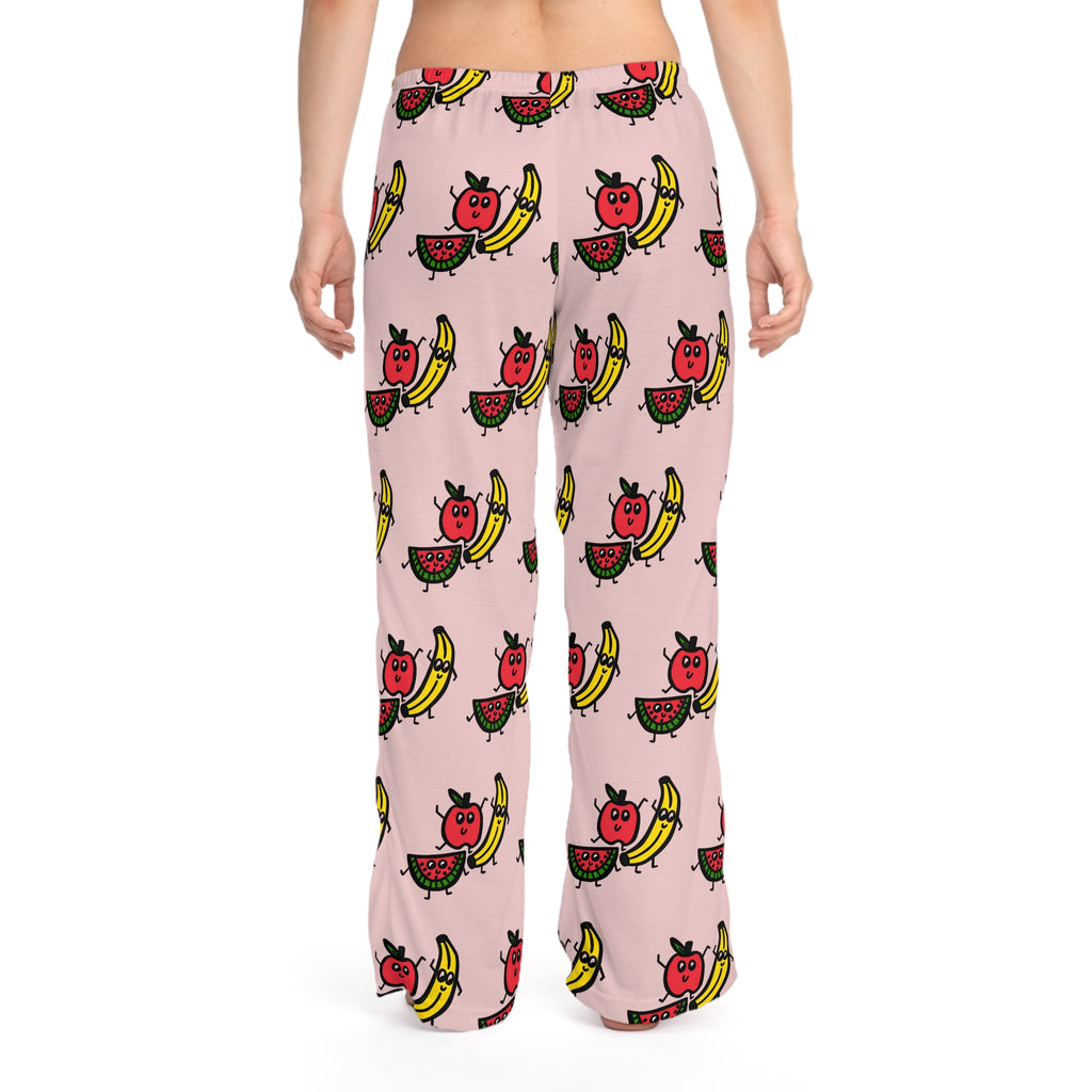 Hand-Drawn Cute Fruit Pattern Pajama Pants | Apple Watermelon Banana Allover Print