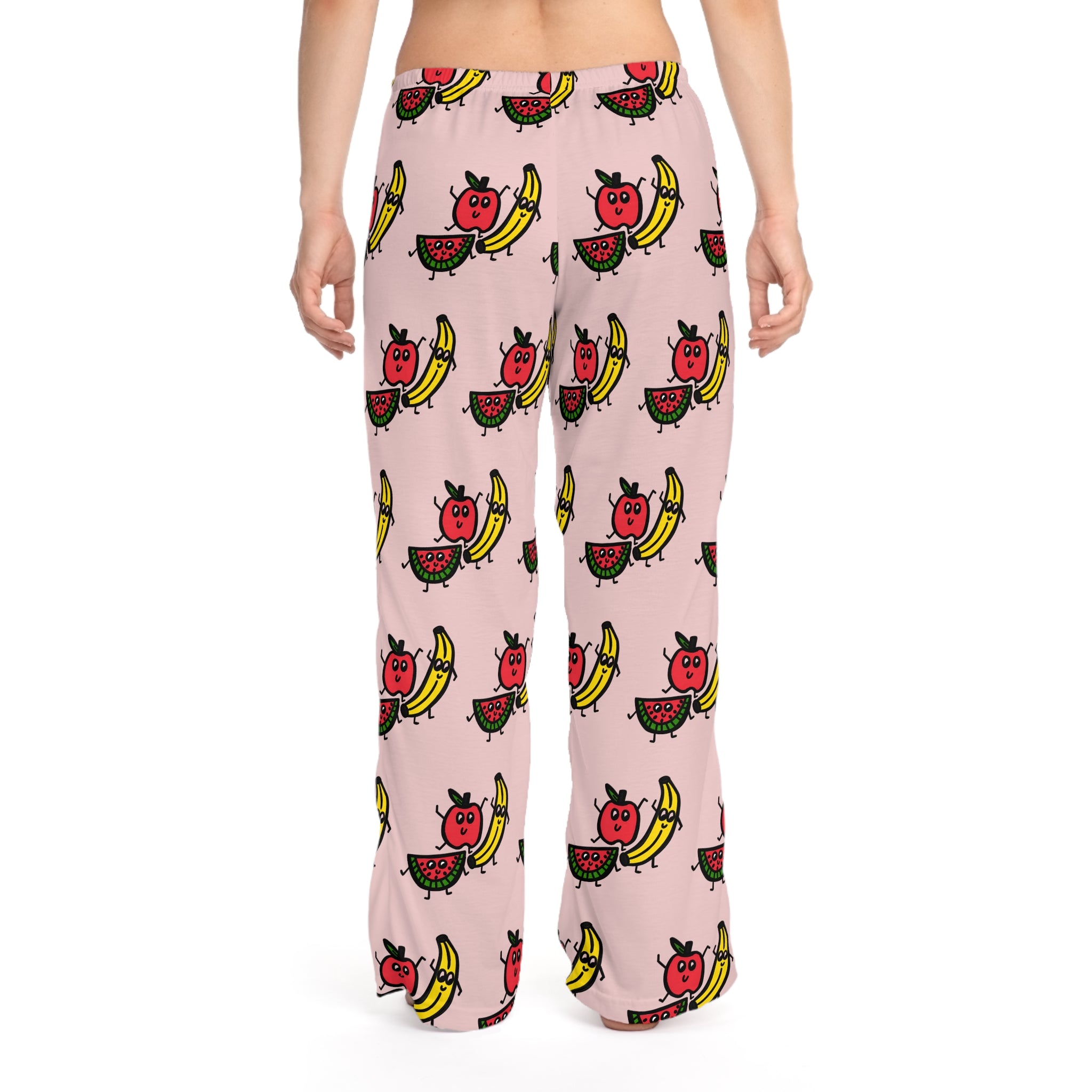 Hand-Drawn Cute Fruit Pattern Pajama Pants | Apple Watermelon Banana Allover Print
