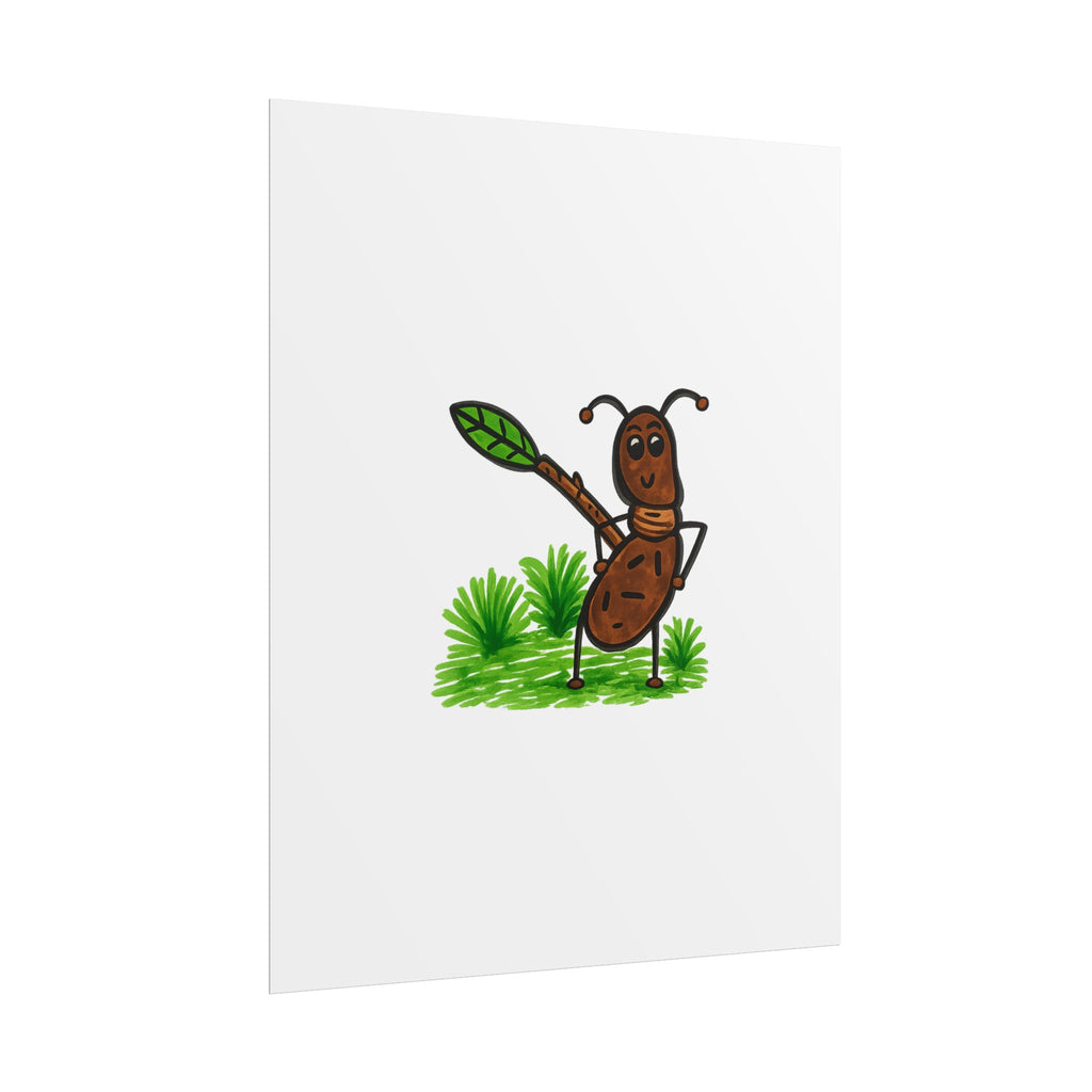 Hand-Drawn Cute Ant Illustration Rolled Posters | Cartoon Insect Art, Nursery Wall Decor