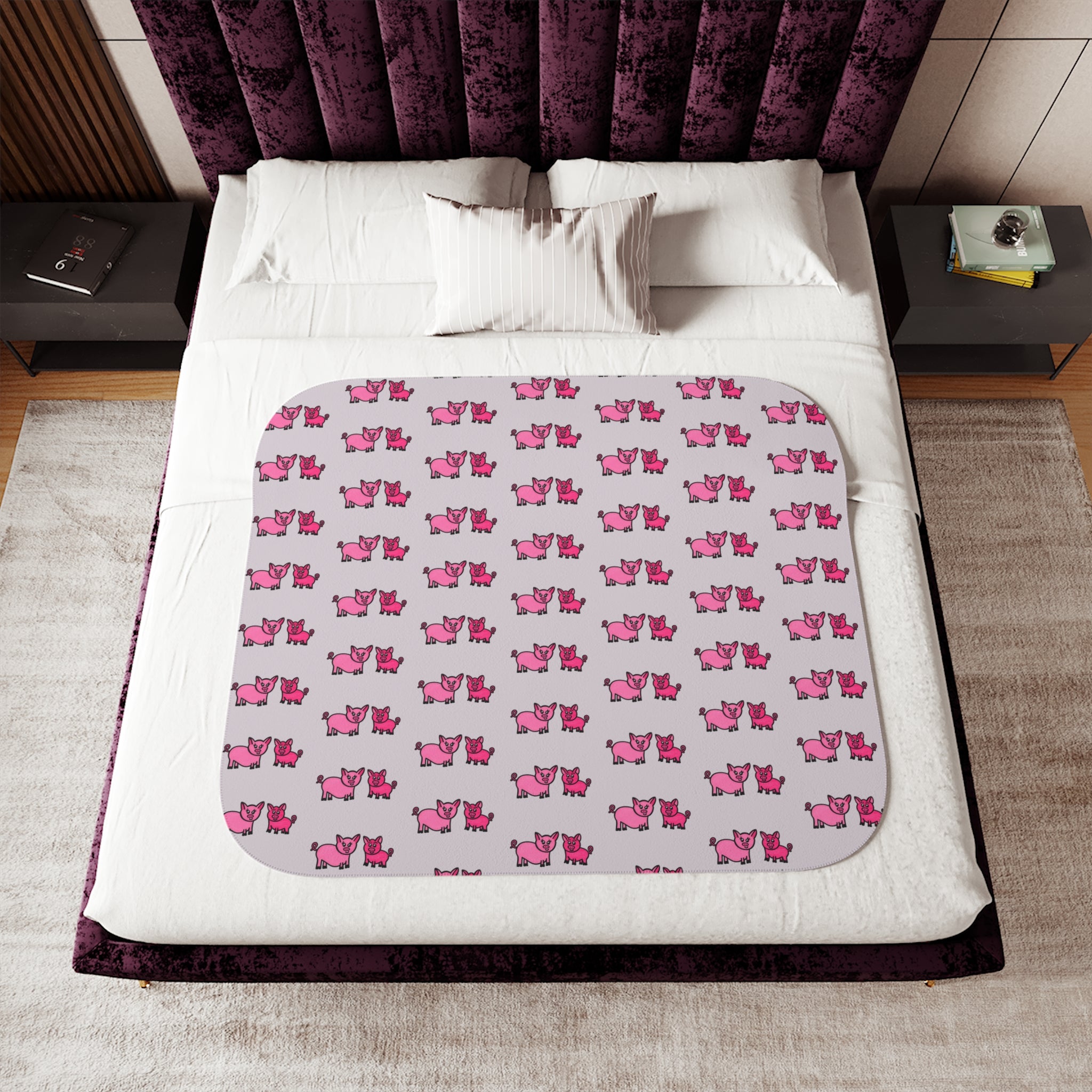 Hand-Drawn Pink Pig Duo Pattern Sherpa Blanket | Cute Repeating Farm Animal Design
