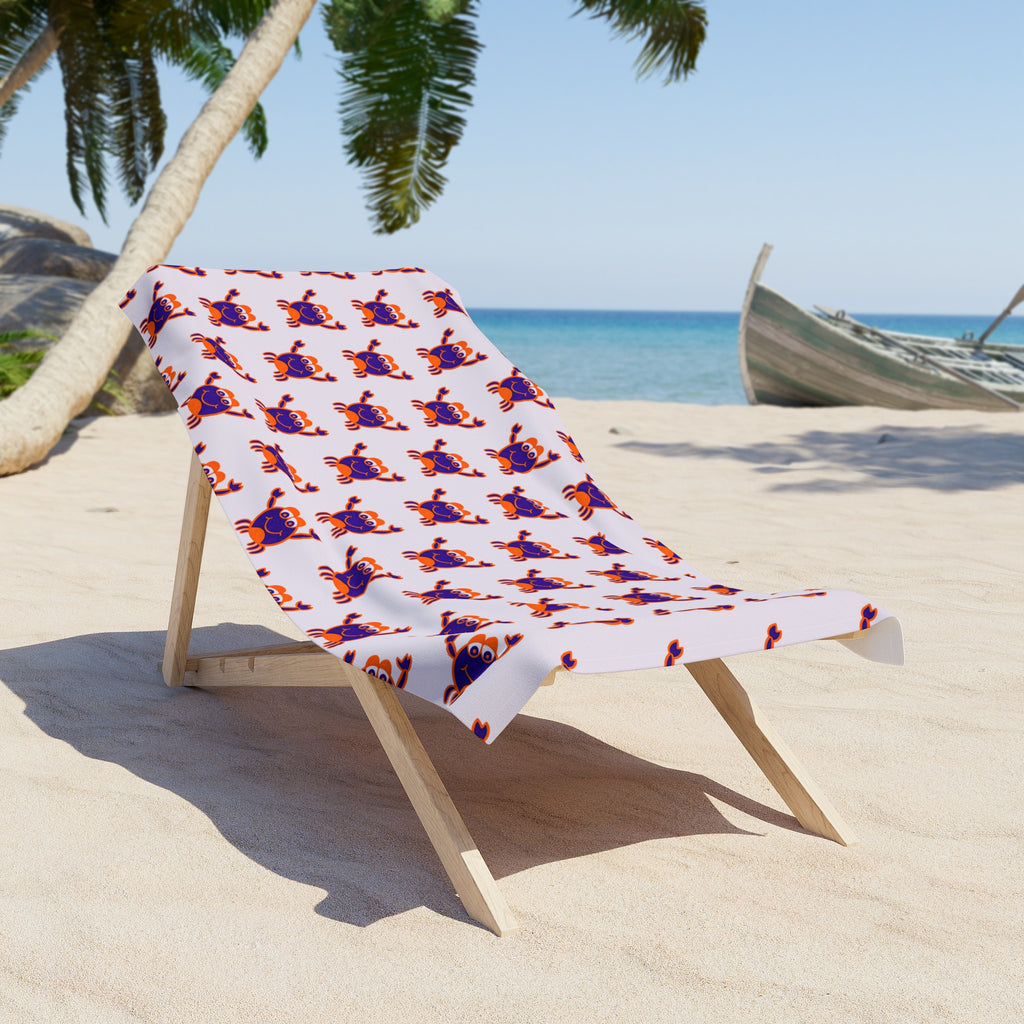 Hand-Drawn Repeating Purple Crab Pattern Beach Towel | Nautical Summer