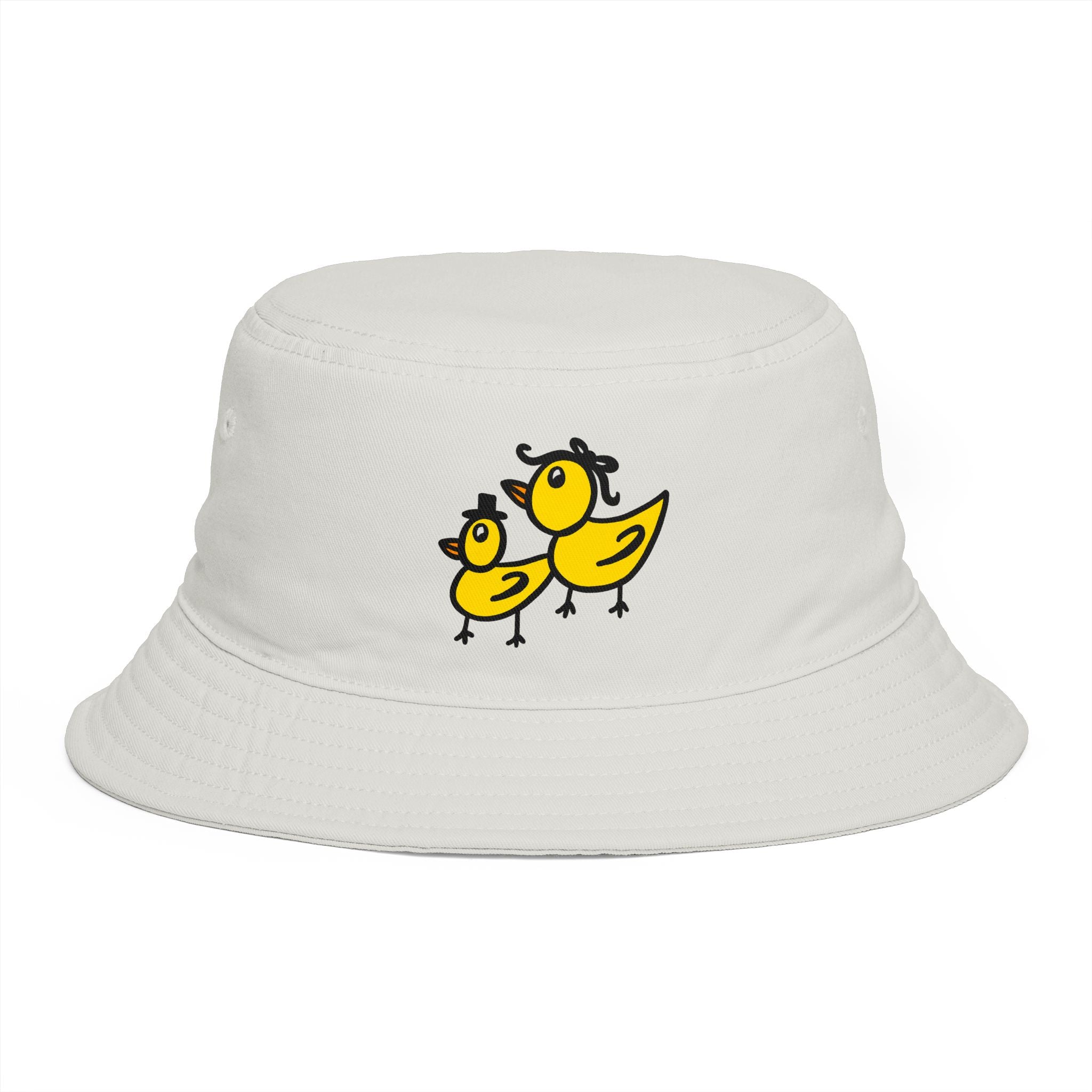 Hand-Drawn Mama and Baby Chicks Bucket Hat | Cute Yellow Chick