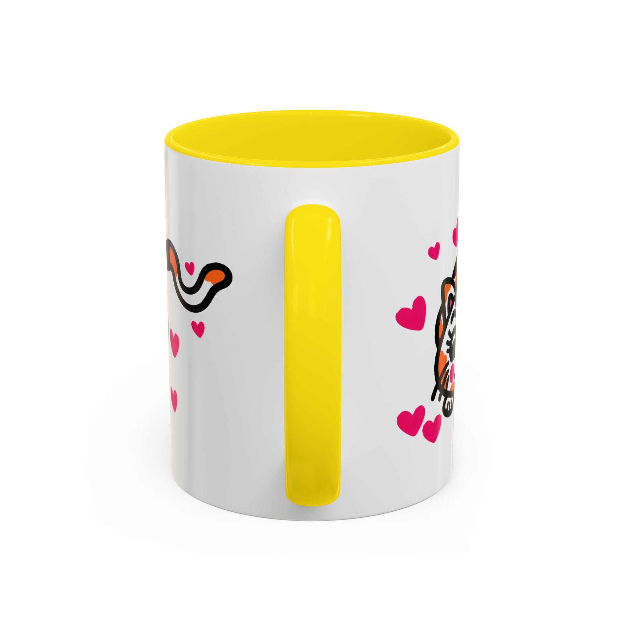 Hand-Drawn Calico Cat with Pink Hearts Mug | Accent Coffee Mug 11oz 15oz