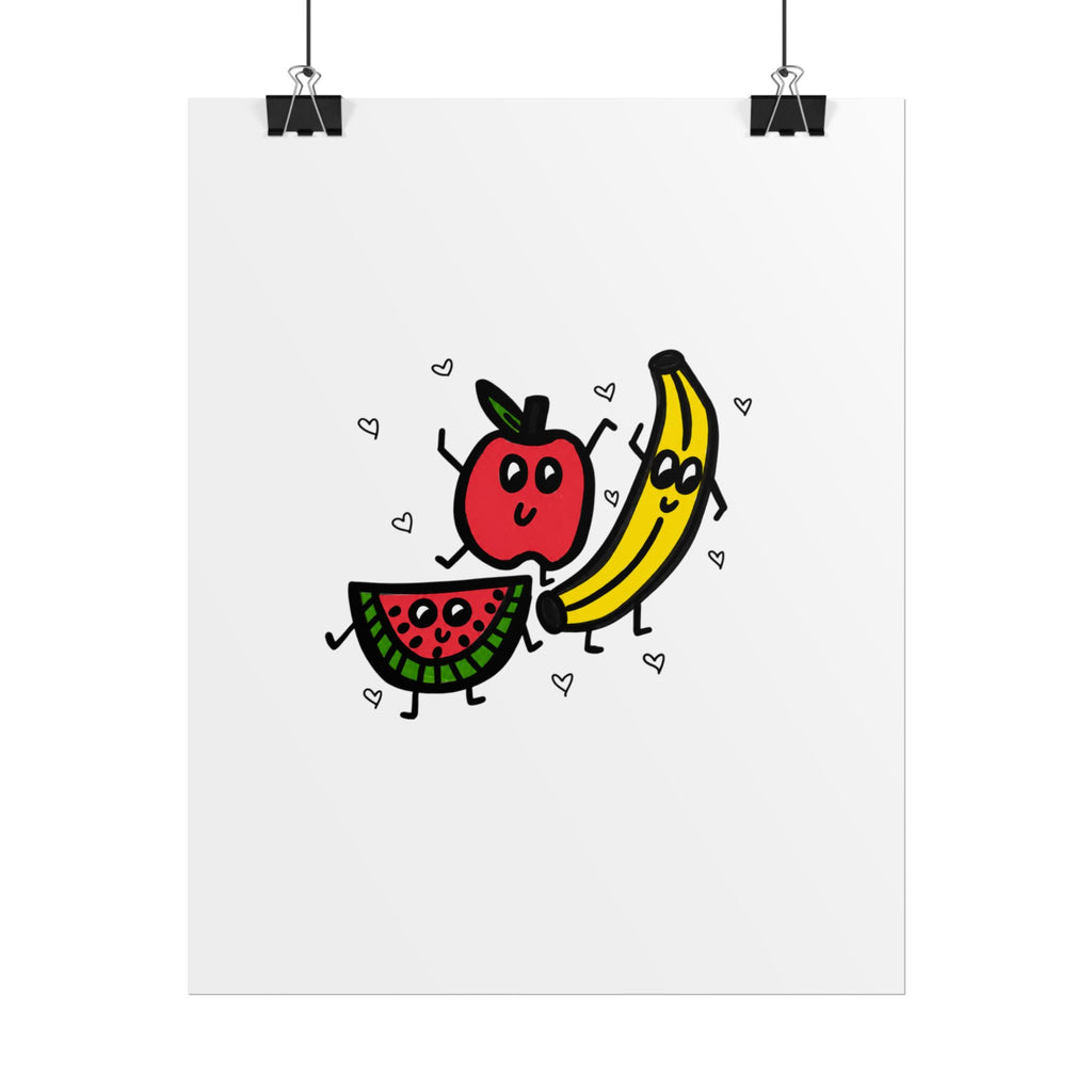 Hand-Drawn Cute Fruit Friends poster | Rolled poster, apple banana watermelon art
