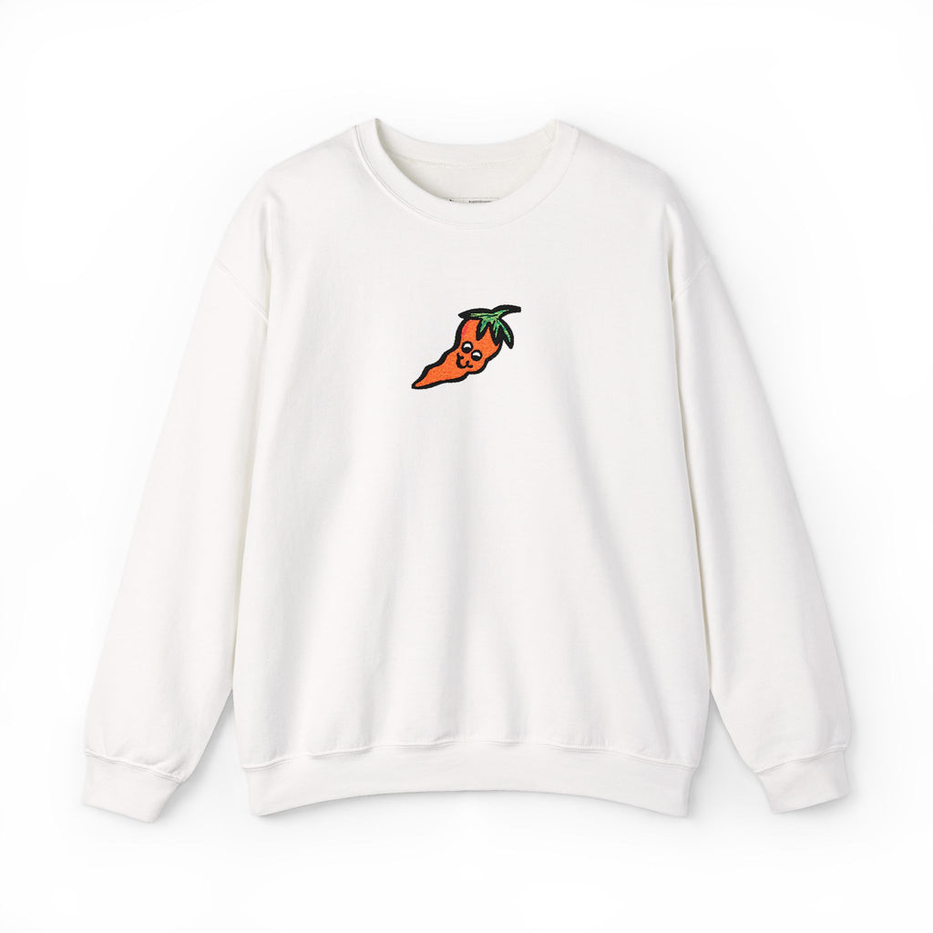 Hand-Drawn Cute Chili Pepper Sweatshirt | Small Embroidered Hot Veggie Graphic