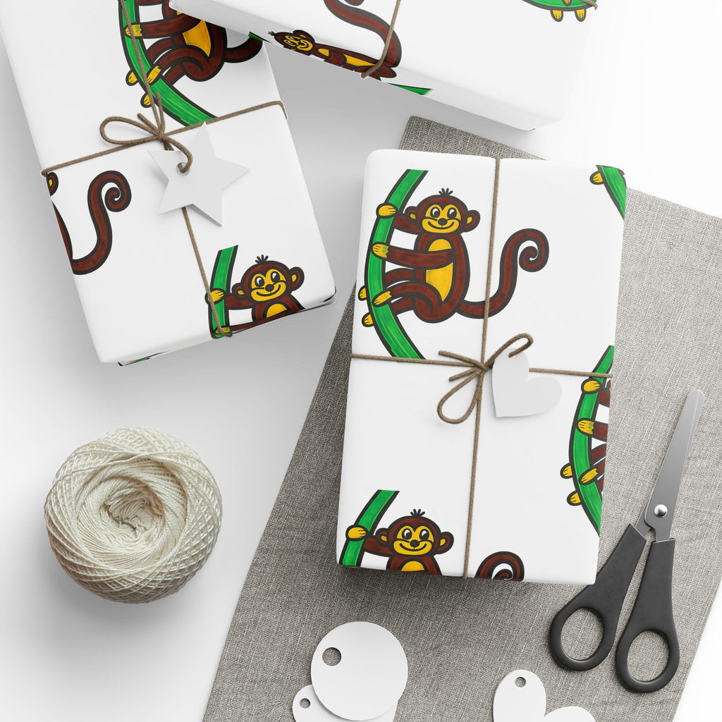 Hand-Drawn Playful Monkey Pattern Wrapping Paper | Animal Gift Wrap