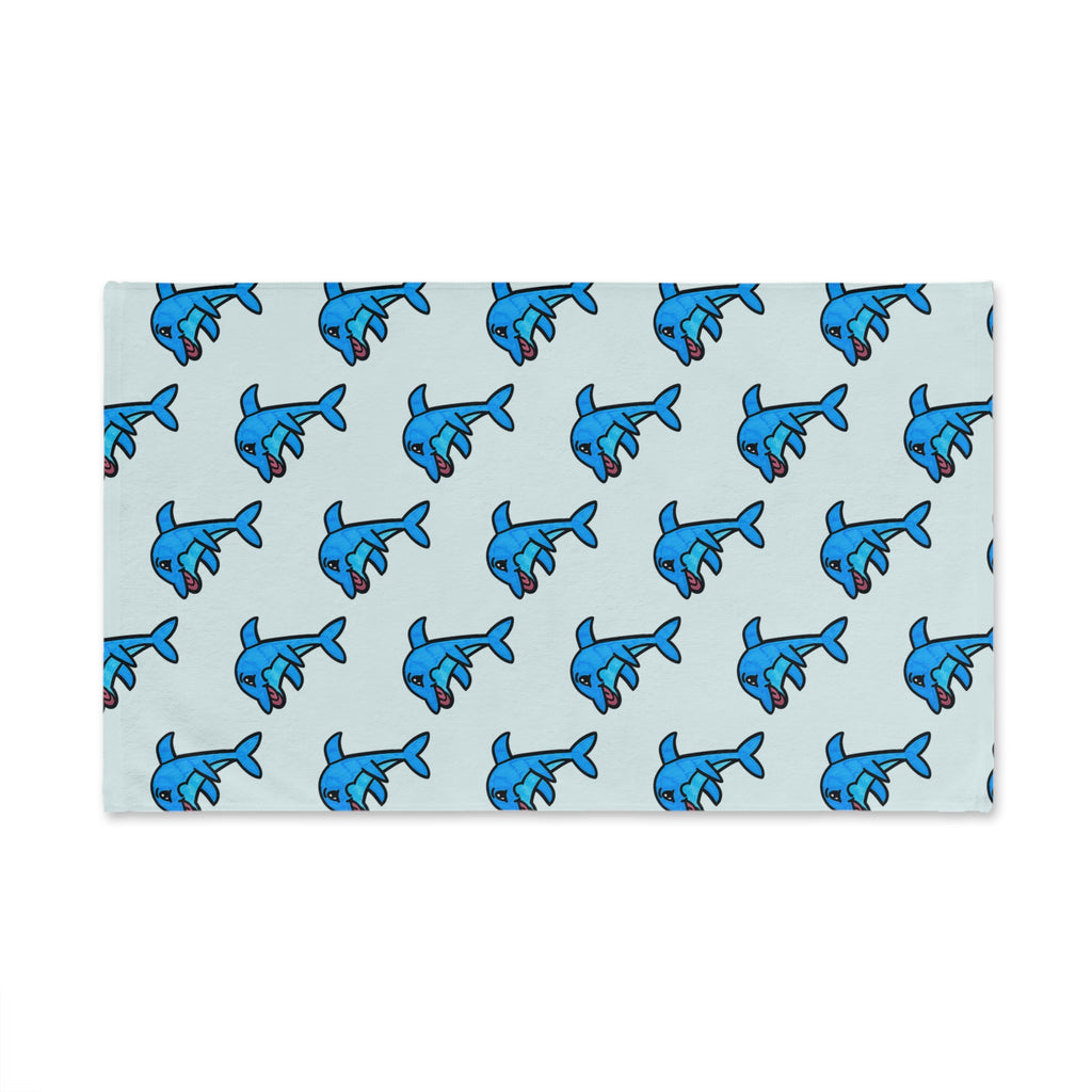 Hand-Drawn Playful Blue Dolphin Pattern Hand Towel | Nautical Beach Bath Towel