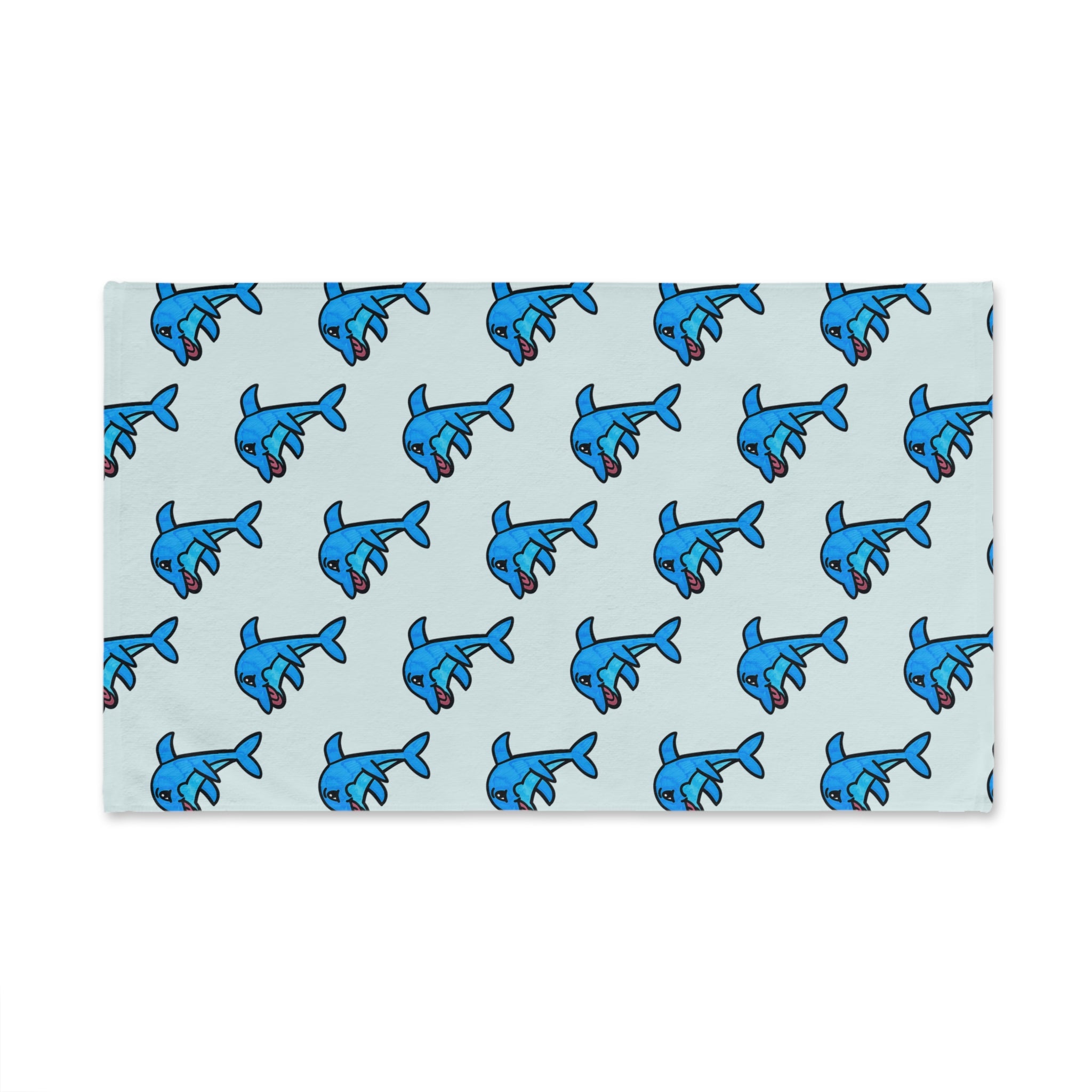 Hand-Drawn Playful Blue Dolphin Pattern Hand Towel | Nautical Beach Bath Towel