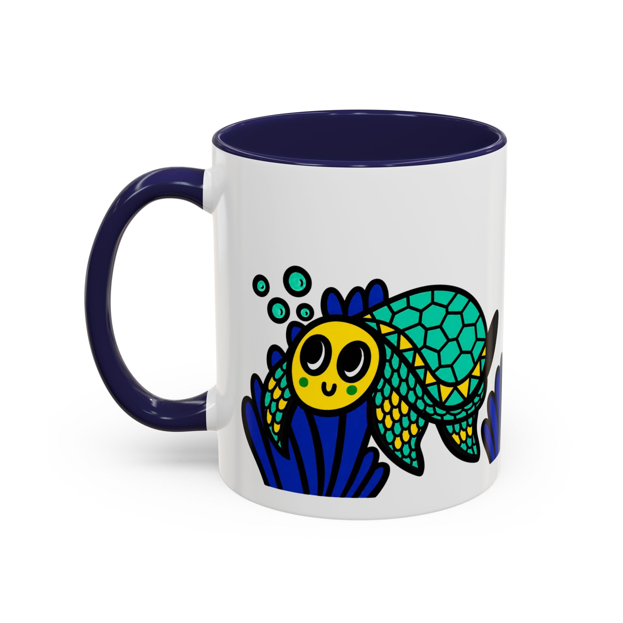 Hand-Drawn Undersea Turtle Coral Accent Mug | 11oz or 15oz