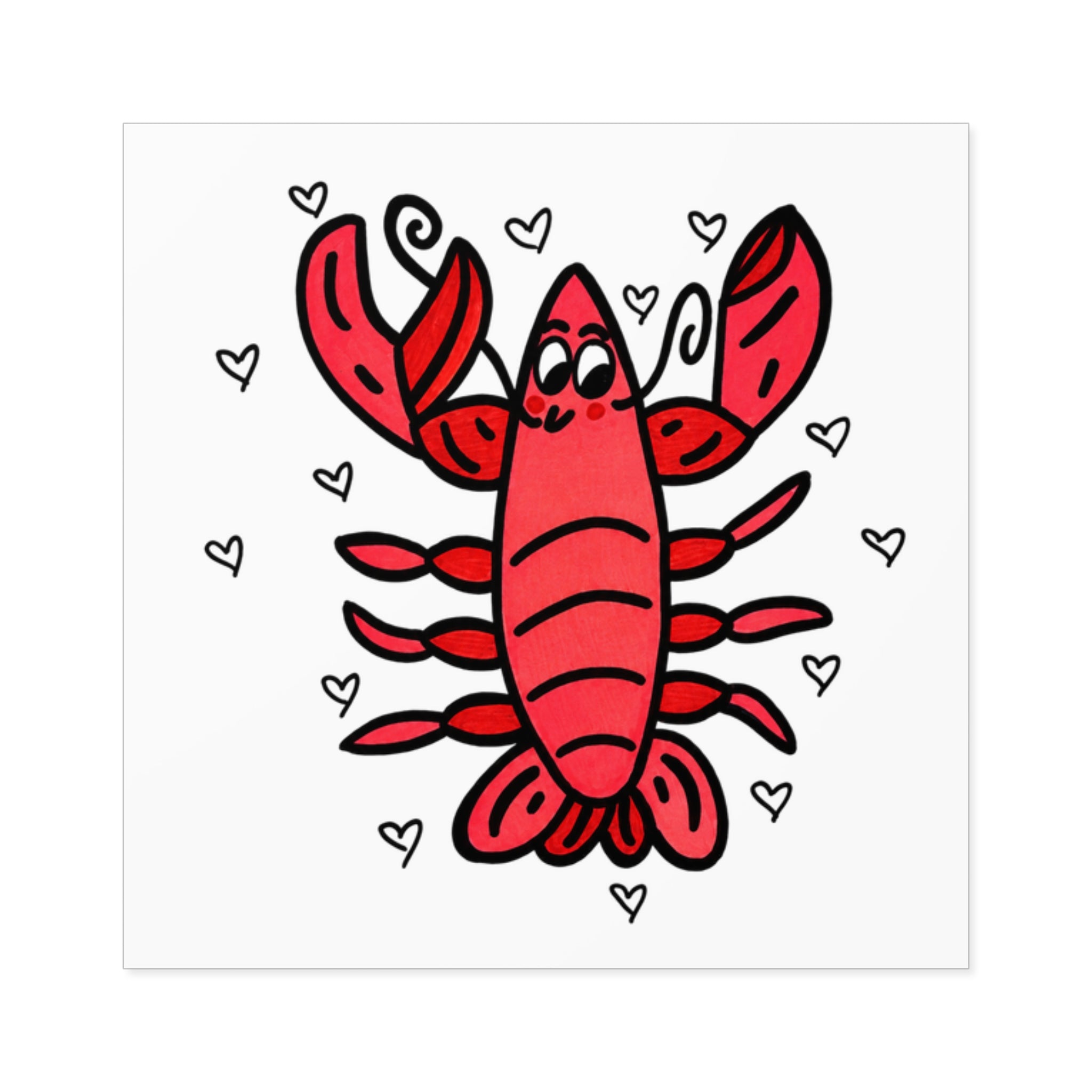 Hand-Drawn Cute Red Lobster Illustration Square Sticker | Indoor Outdoor