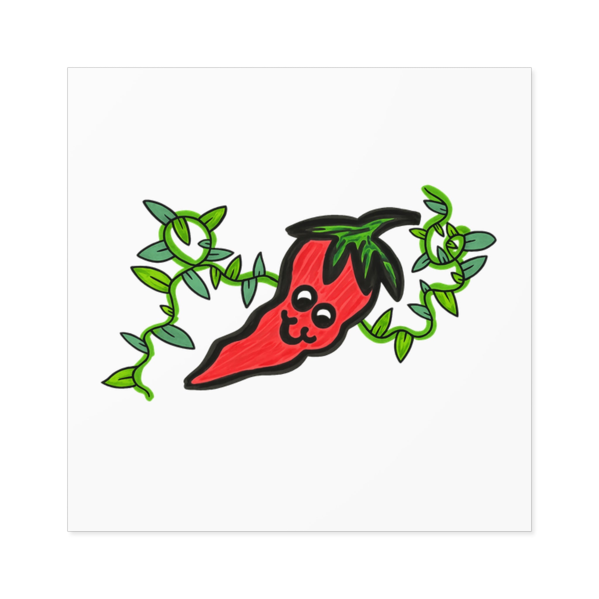 Hand-Drawn Cute Chili Pepper with Vines Sticker
