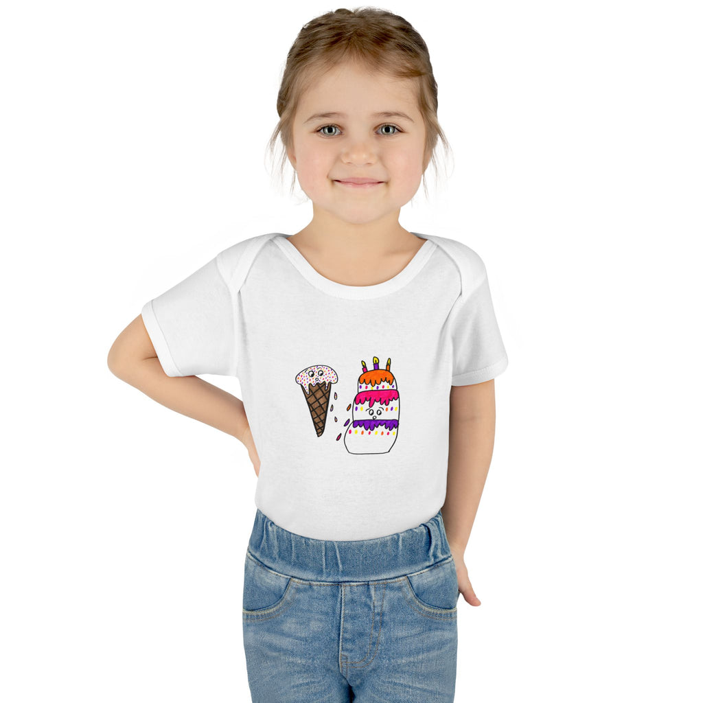 Hand-Drawn Ice Cream Cone and Cake Infant Bodysuit | Cute Sprinkles Dessert Baby Onesie