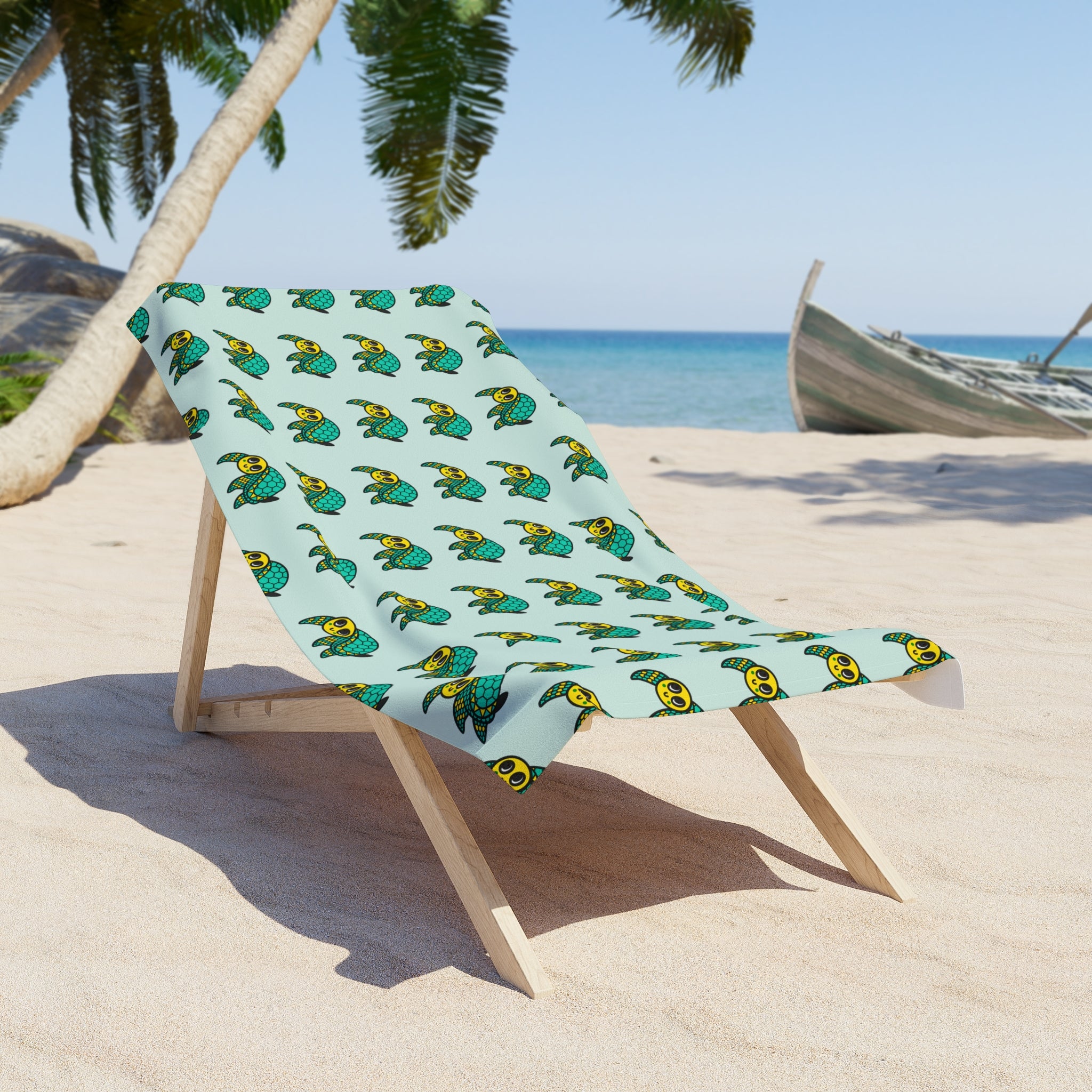 Hand-Drawn Sea Turtle Pattern Beach Towel | Tropical Ocean Repeat Design
