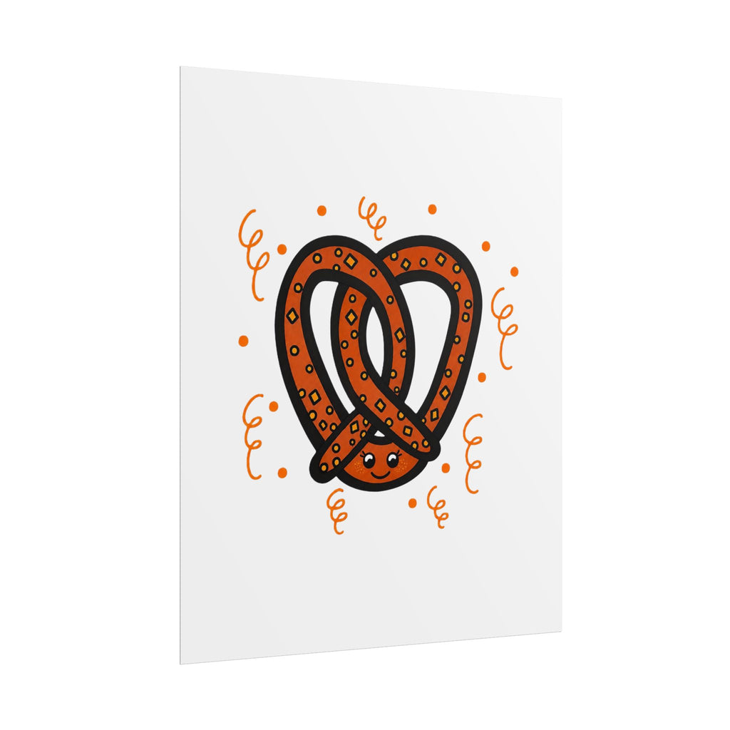 Hand-Drawn Orange Cartoon Pretzel Rolled Posters | Snack Art Print, Cute Food Poster
