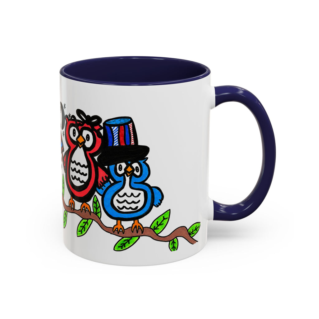 Hand-Drawn Patriotic Owls on a Branch Mug | Accent Coffee Mug 11oz 15oz