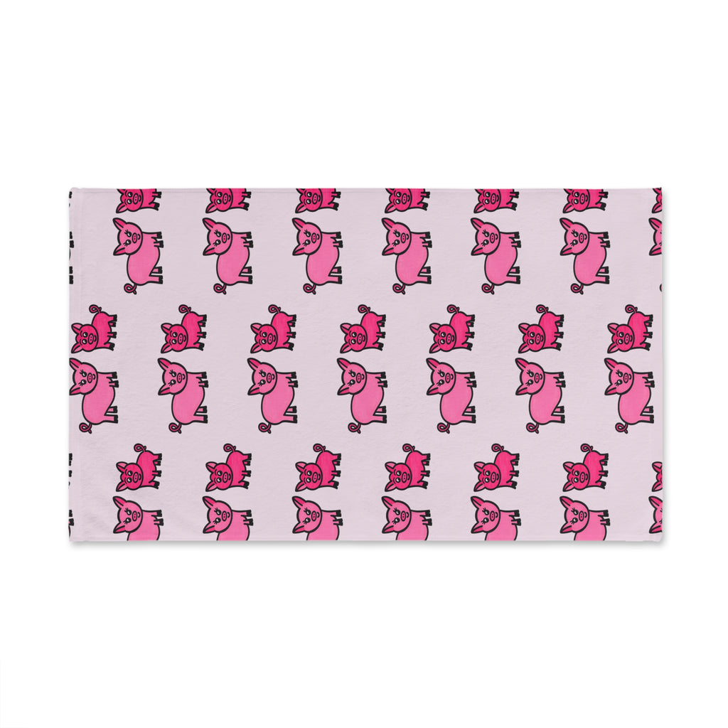 Hand-Drawn Pink Cartoon Pig Pattern Hand Towel | Cute Piglet Kitchen/Bathroom Decor