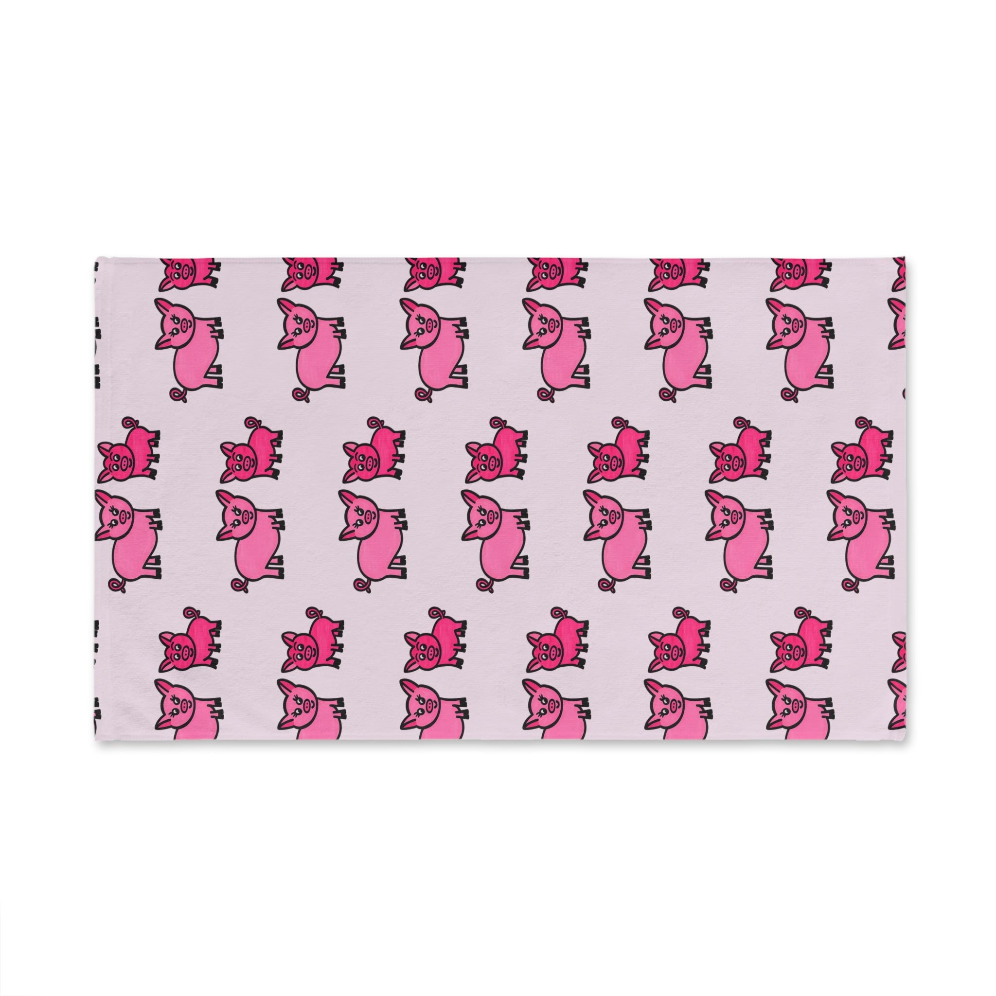Hand-Drawn Pink Cartoon Pig Pattern Hand Towel | Cute Piglet Kitchen/Bathroom Decor