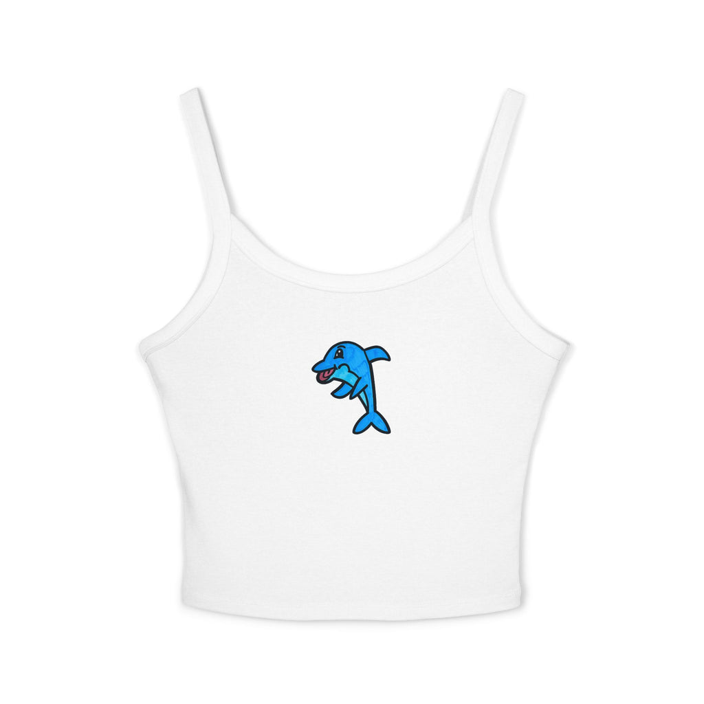 Hand-Drawn Smiling Blue Dolphin Tank Top | Cute Ocean Animal Crop Top