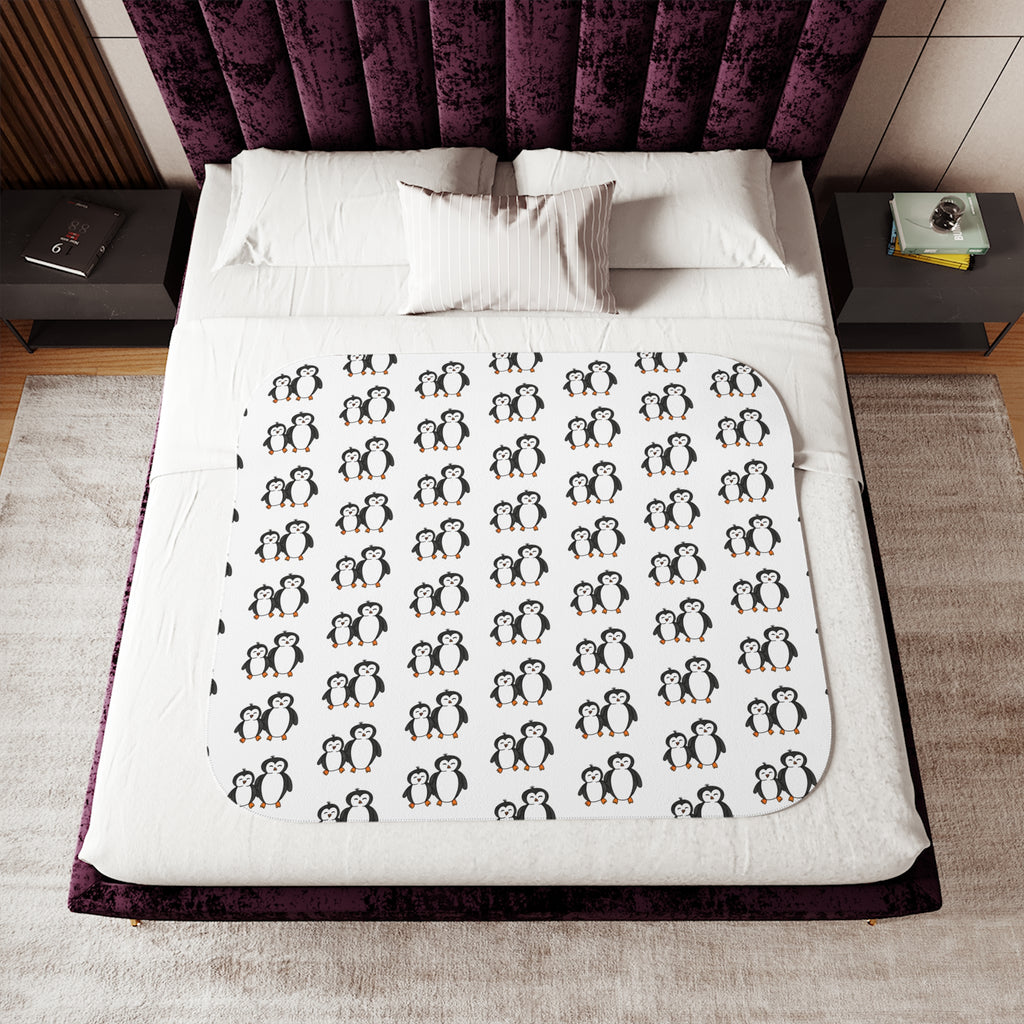 Hand-Drawn Penguin Pattern Sherpa Blanket | Cute Winter Animal Print