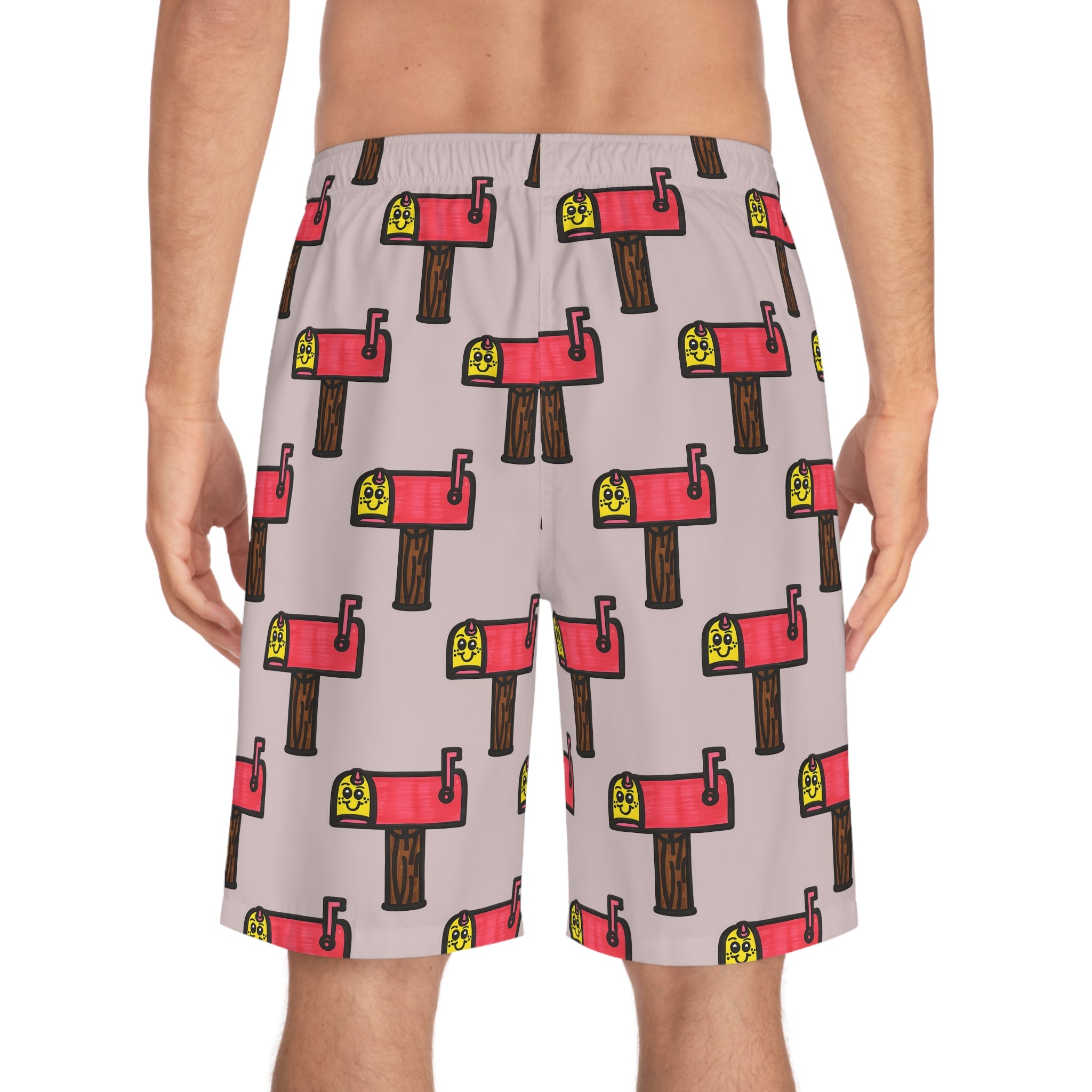 Hand-Drawn Smiling Mailbox Pattern Board Shorts | All-Over Print