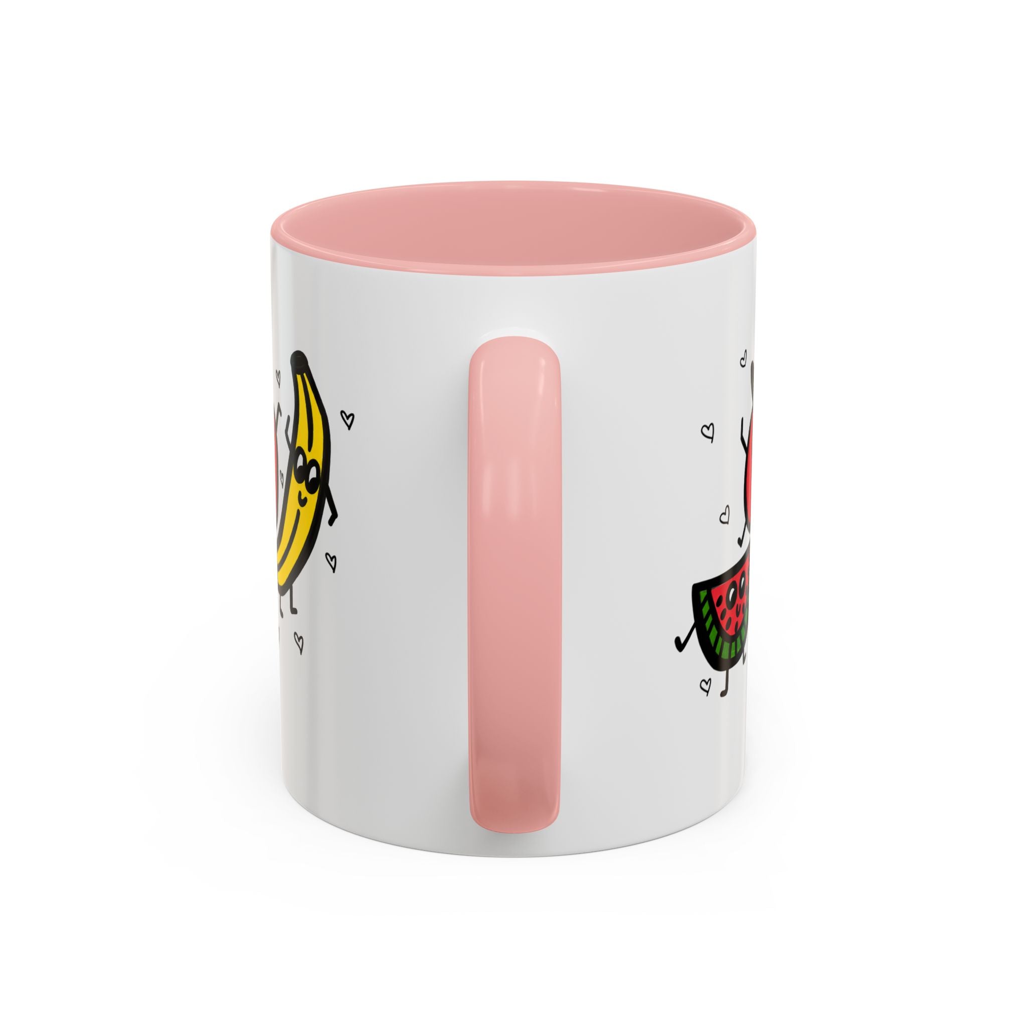 Hand-Drawn Smiling Banana Apple Watermelon Mug | Cute Fruit Faces Coffee Cup