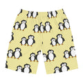 Hand-Drawn Cute Penguin Pattern Men's Board Shorts | Yellow All-Over Print