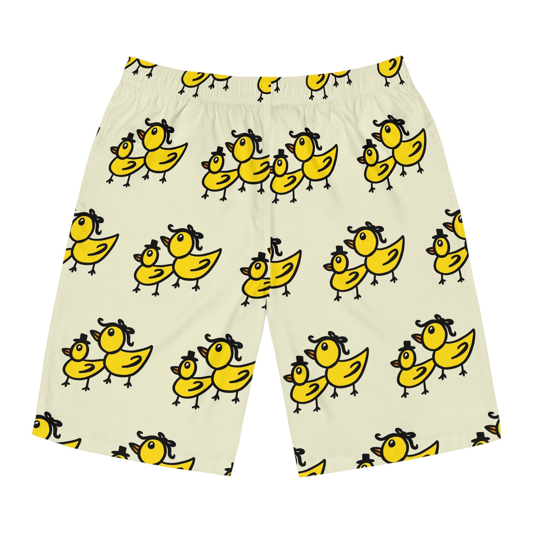 Hand-Drawn Yellow Duck Pattern Board Shorts | All-Over Print