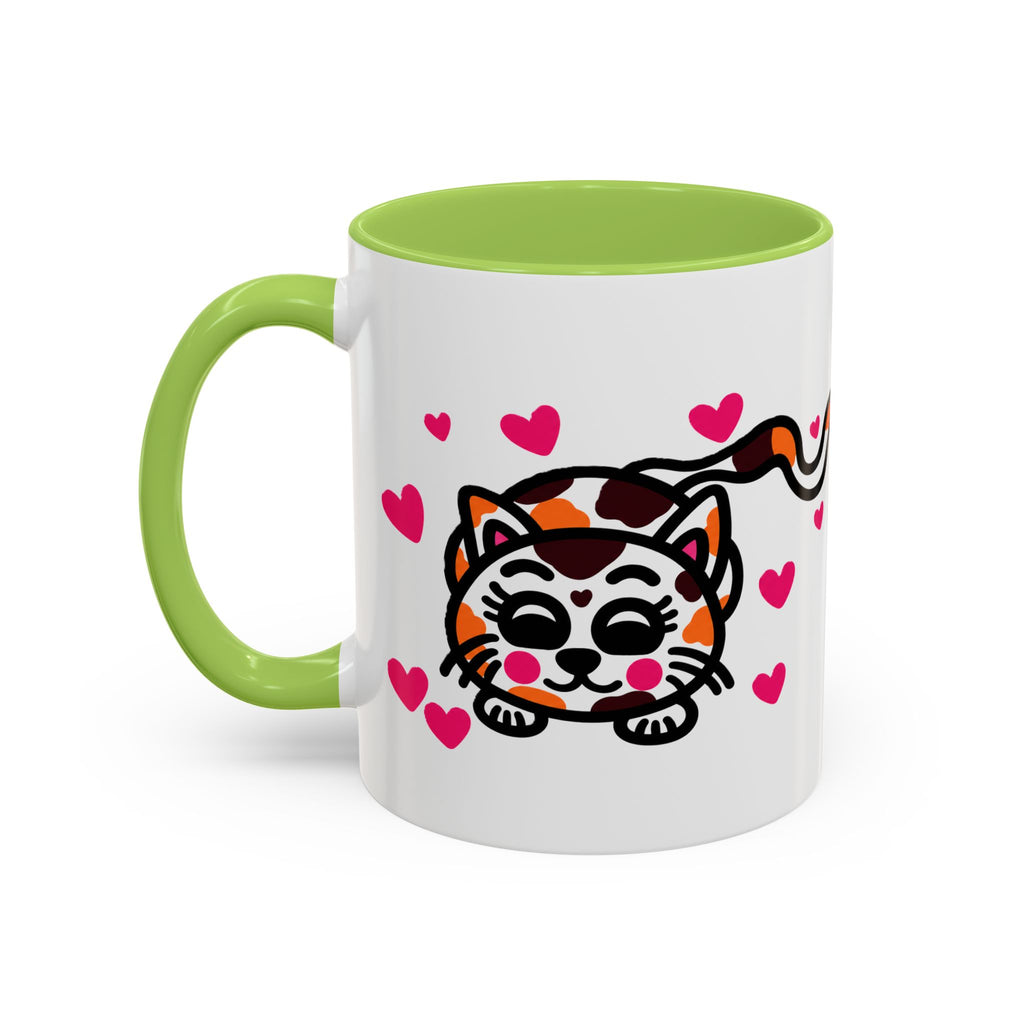 Hand-Drawn Calico Cat with Pink Hearts Mug | Accent Coffee Mug 11oz 15oz