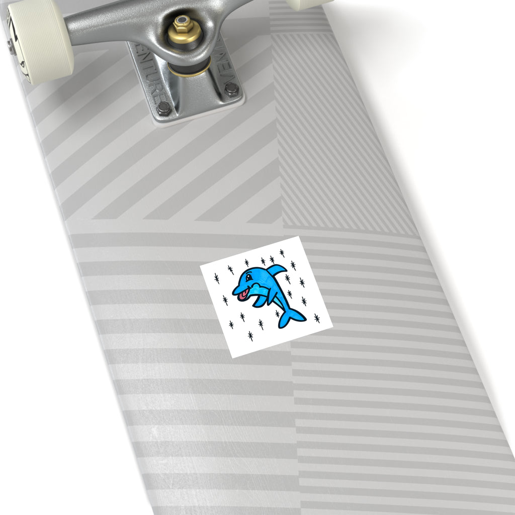 Hand-Drawn Cute Blue Dolphin Sticker | Square Indoor-Outdoor Sticker
