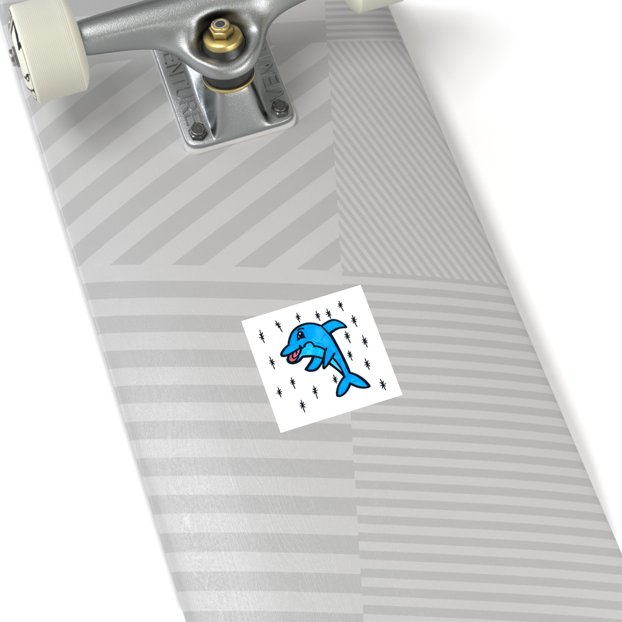 Hand-Drawn Cute Blue Dolphin Sticker | Square Indoor-Outdoor Sticker