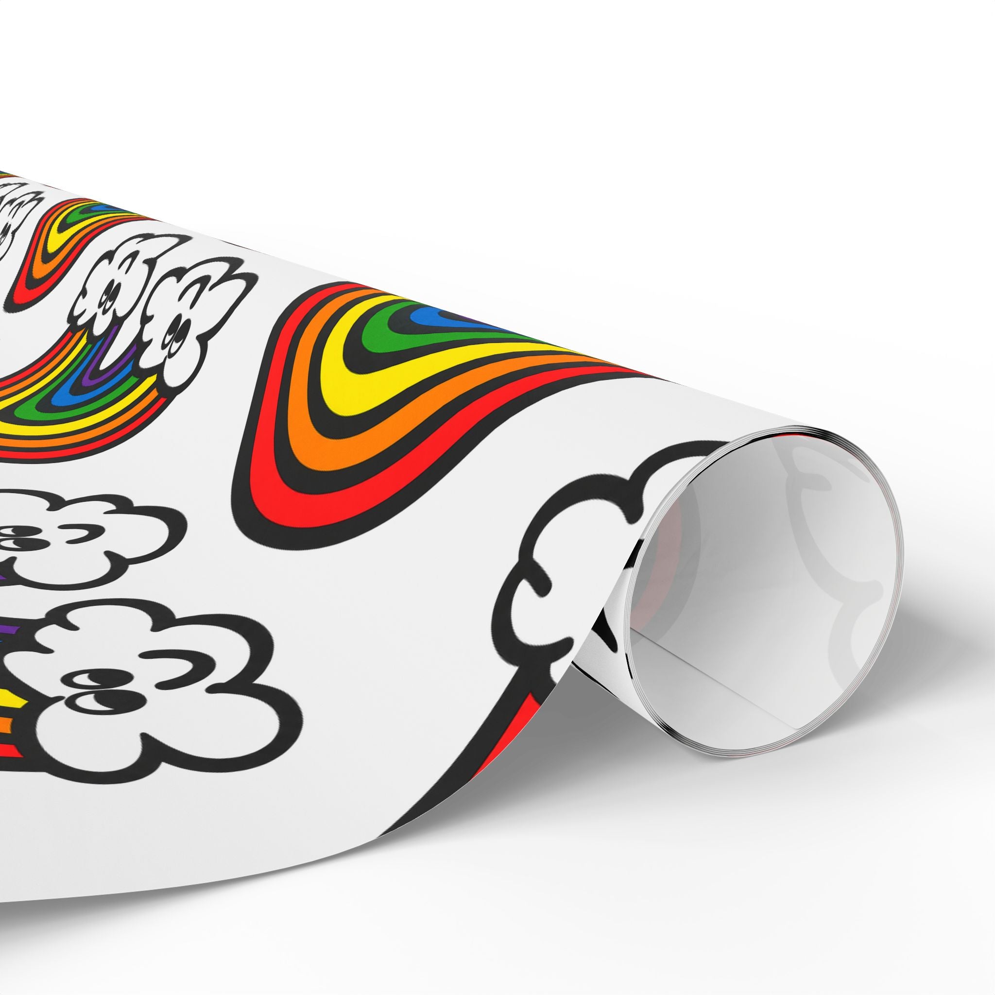 Hand-Drawn Retro Rainbow Pattern wrapping paper | Cute Cloud Rainbows Gift Wrap