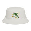 Hand-Drawn Yellow Orange Pink Flowers on Green Vine Bucket Hat | Floral Summer Hat