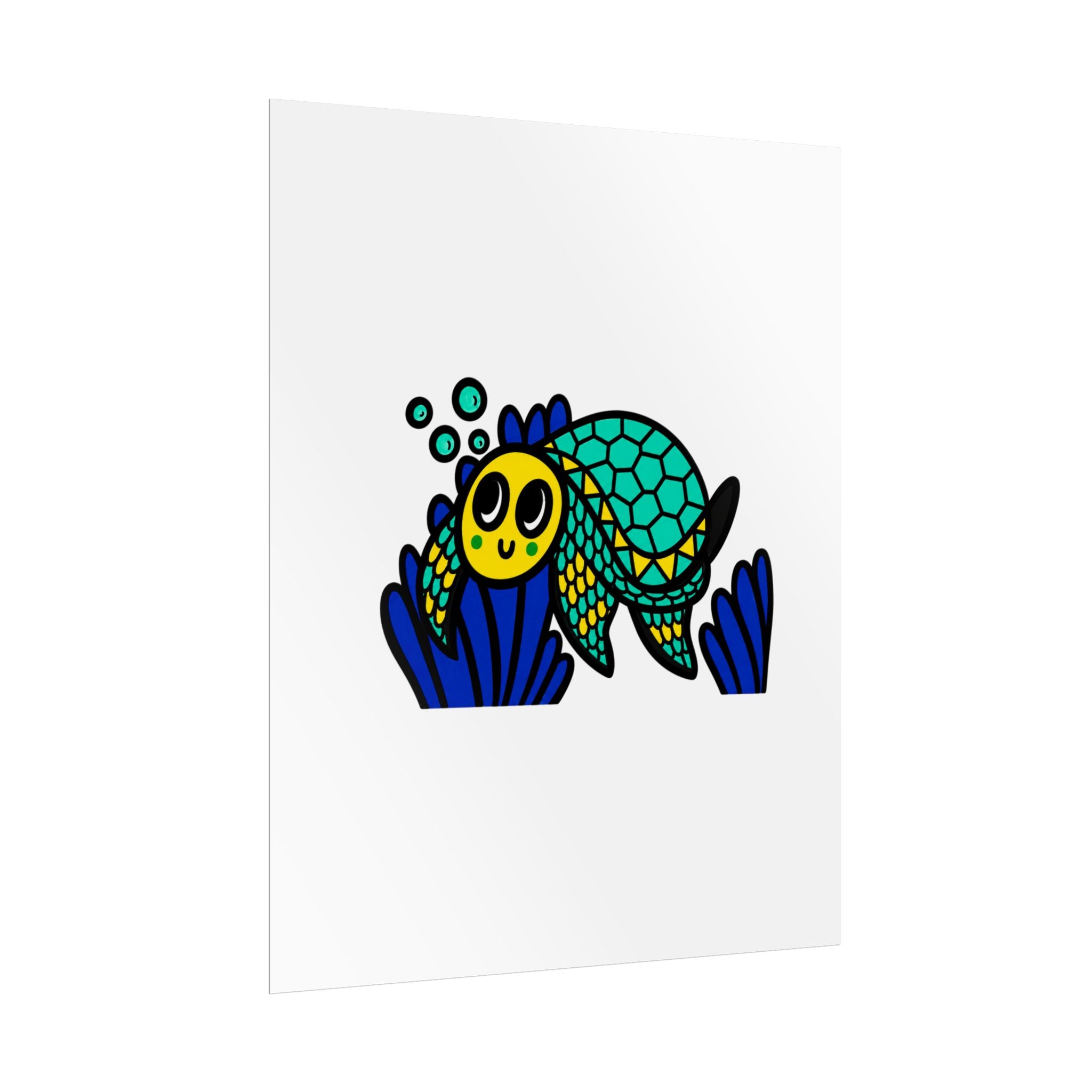 Hand-Drawn Cute Sea Turtle Poster | Colorful Ocean Illustration, Nursery Wall Art