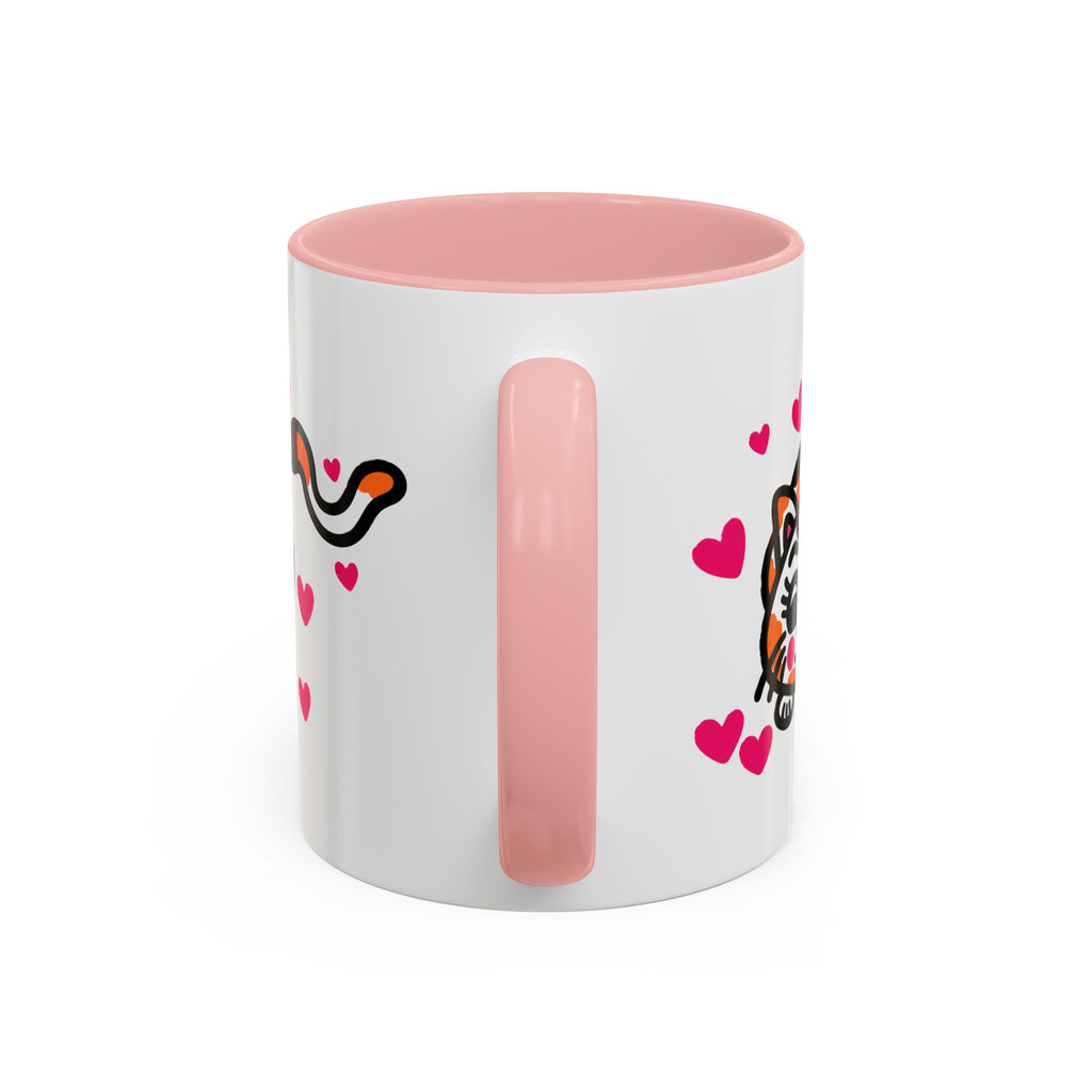 Hand-Drawn Calico Cat with Pink Hearts Mug | Accent Coffee Mug 11oz 15oz