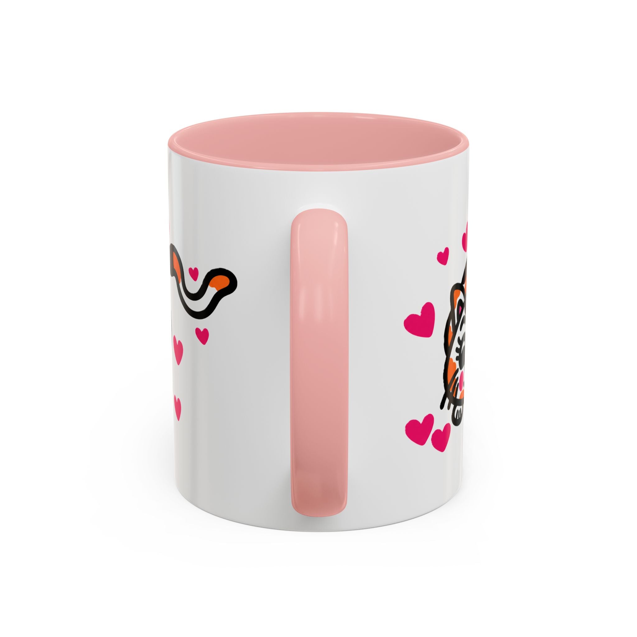 Hand-Drawn Calico Cat with Pink Hearts Mug | Accent Coffee Mug 11oz 15oz