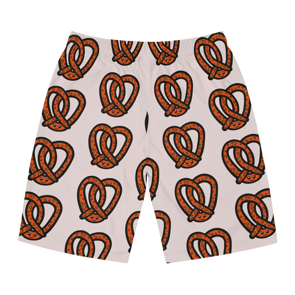 Hand-Drawn Orange and Brown Pretzel Pattern Board Shorts | All-Over Print