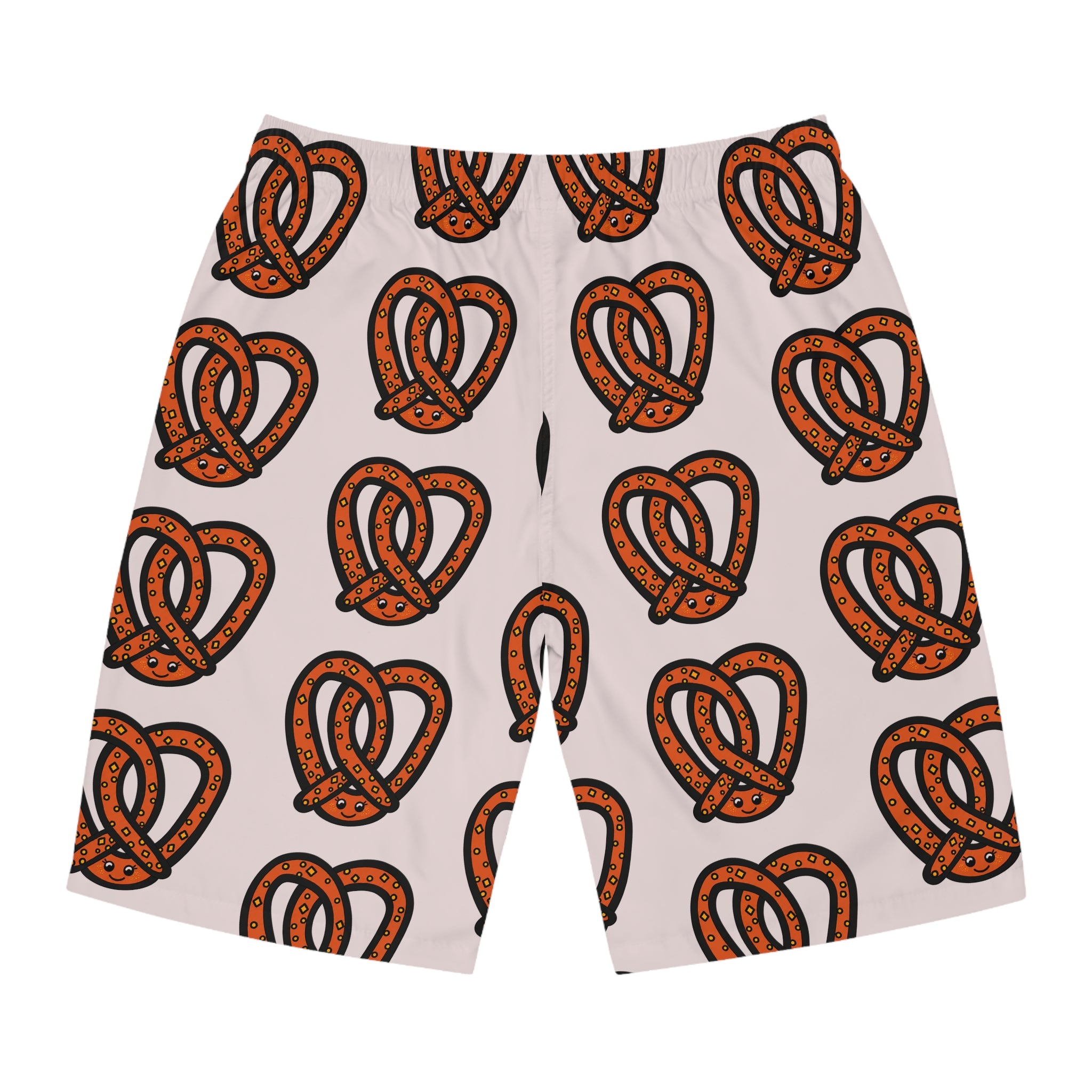 Hand-Drawn Orange and Brown Pretzel Pattern Board Shorts | All-Over Print