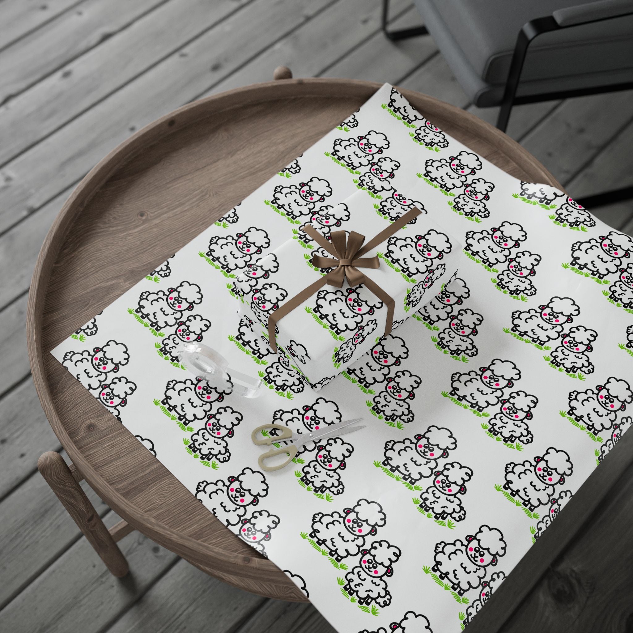 Hand-Drawn Cute Cartoon Sheep Pattern Wrapping Paper | Nursery Animal Gift Wrap
