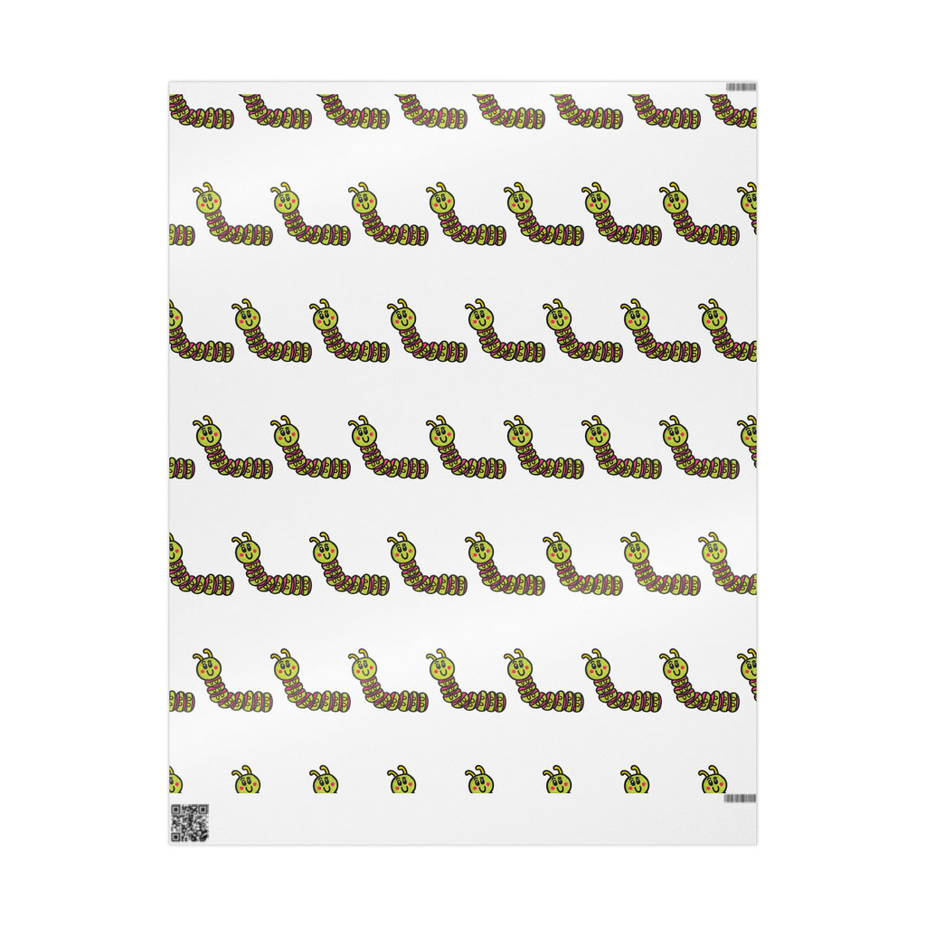 Hand-Drawn Green Cartoon Caterpillar Wrapping Paper | Repeating Bug Pattern