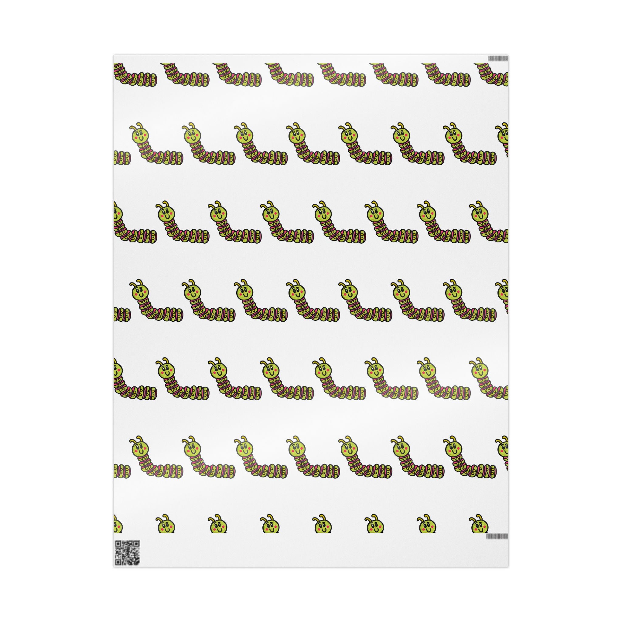 Hand-Drawn Green Cartoon Caterpillar Wrapping Paper | Repeating Bug Pattern