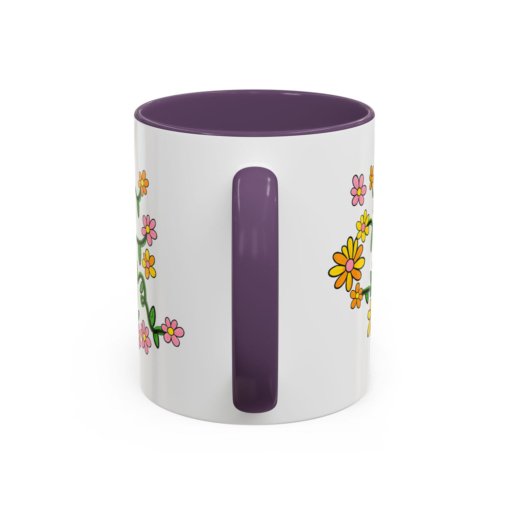 Hand-Drawn Yellow Pink Orange Flower Vine Mug | Accent Coffee Mug