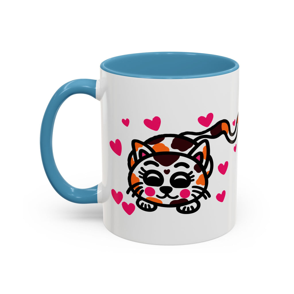 Hand-Drawn Calico Cat with Pink Hearts Mug | Accent Coffee Mug 11oz 15oz